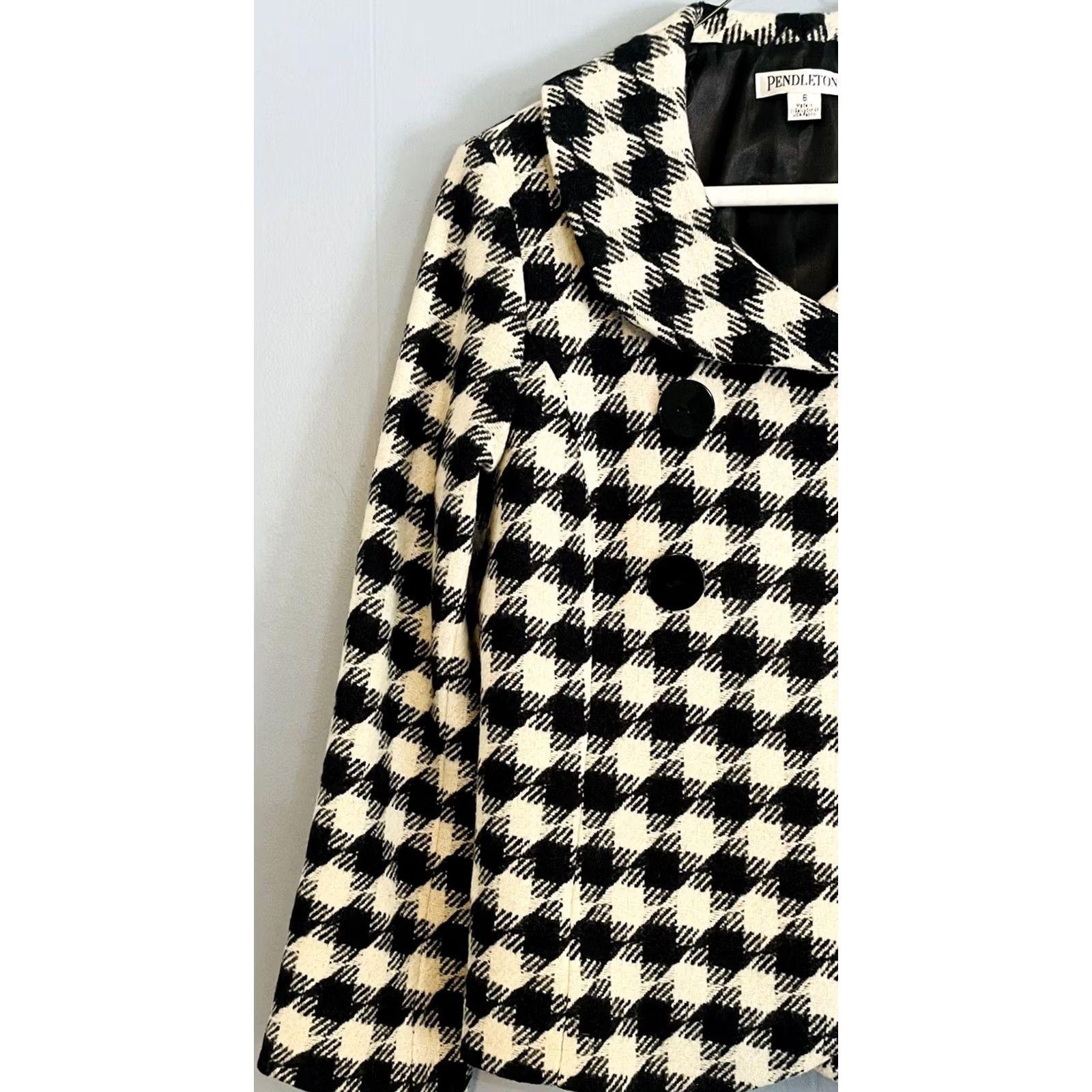 Pendleton Pendleton Houndstooth Jacket Wool Black & White Women’s Size 6 Medium Button Mid Length Multicolor Pattern Argyle/Diamond Wool Blend Lining Size M / US 6-8 / IT 42-44 - 4 Thumbnail