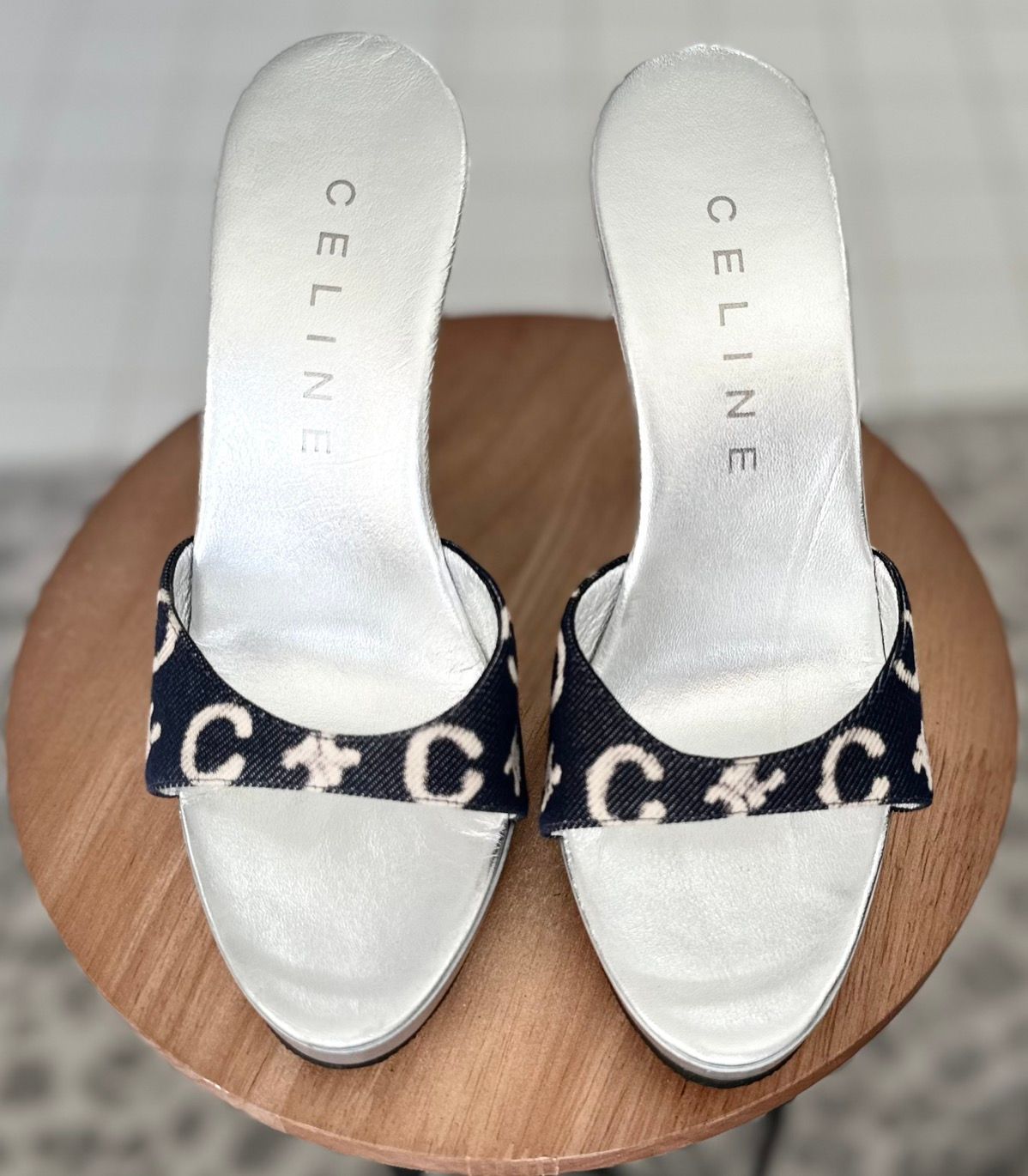 image of Authentic Vintage Celine Mule Shoess Shoes in Silver, Women's (Size 7)