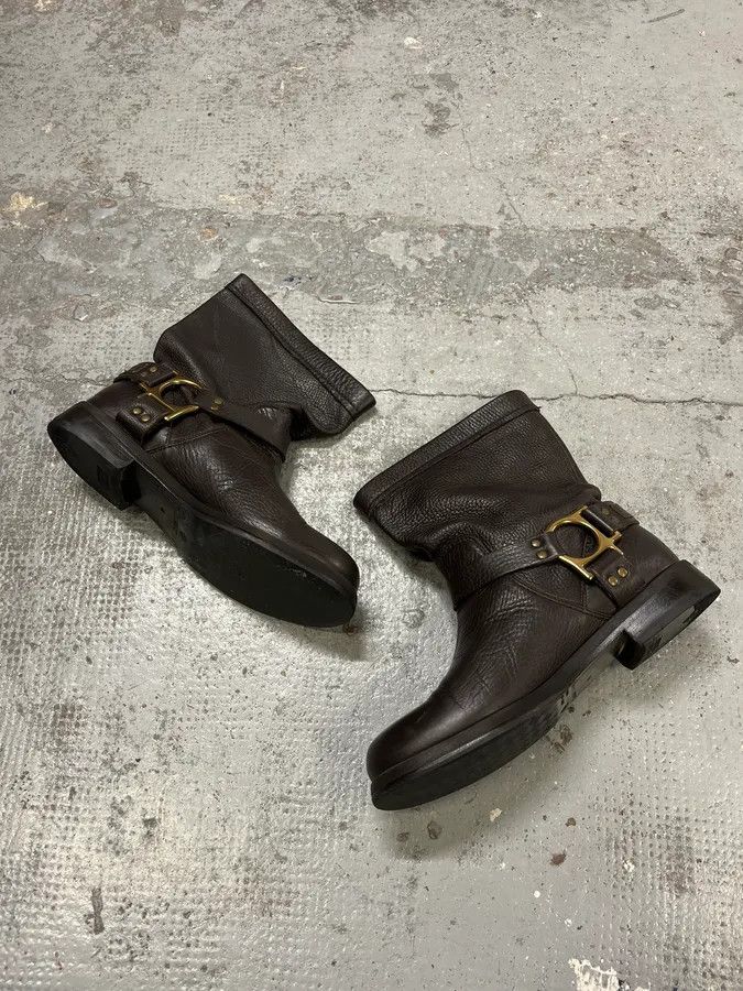 Dolce & Gabbana 2000s Dolce & Gabbana Dark Brown Gold Buckle Ankle Leather Boots Size US 8 / EU 41 - 2 Thumbnail