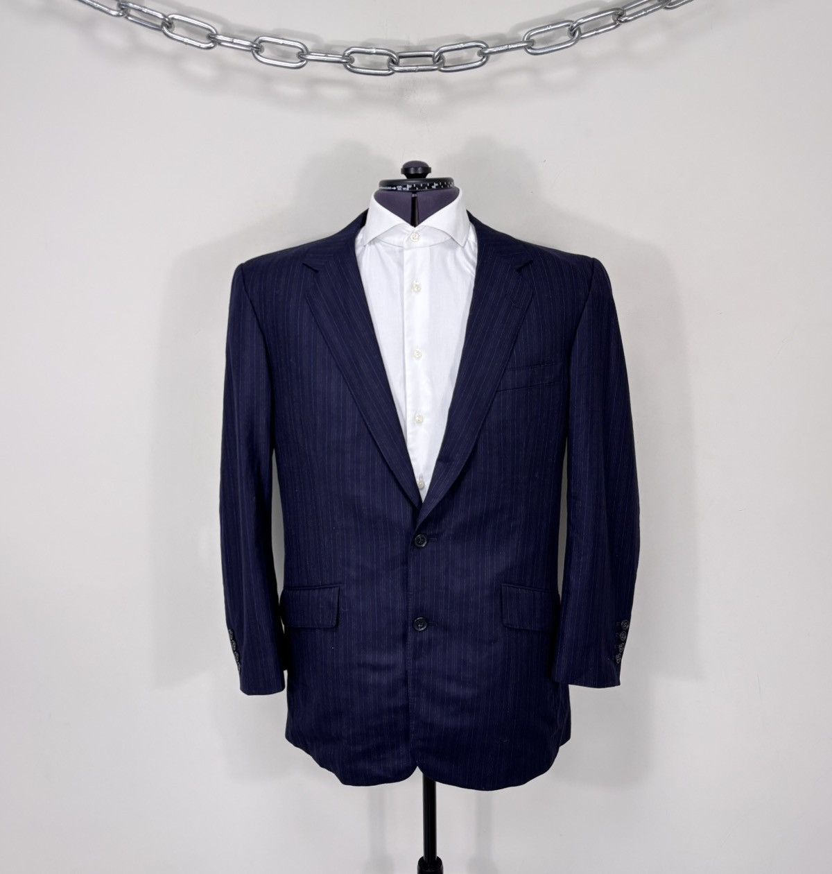 David August David August “ Black “ Navy Blue Striped Wool Blazer Jacket Size 44R - 1 Thumbnail