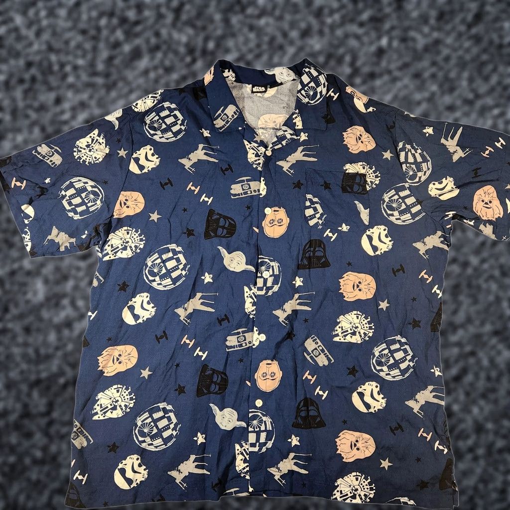 Disney VINTAGE Star Wars Shirt Mens 2XL Blue Button Front Rayon Aloha Hawaiian Camp Print Size US XXL / EU 58 / 5 - 1 Thumbnail