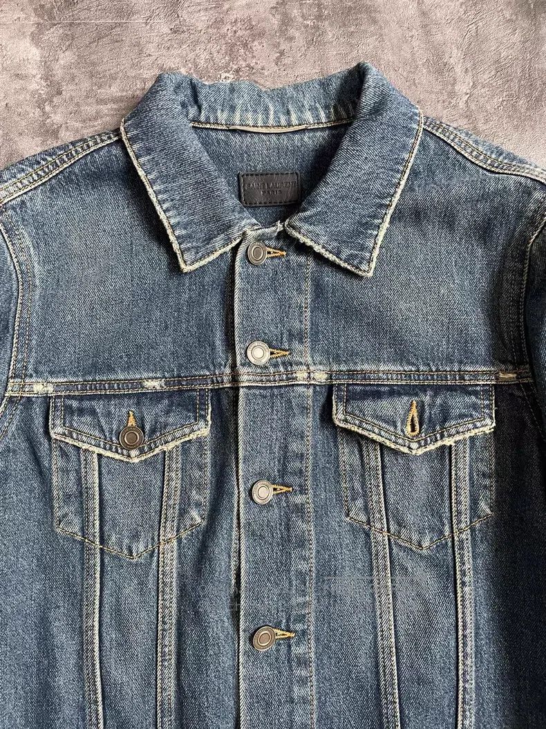 Saint Laurent Paris Deep Blue Washed Distressed Denim Jack
