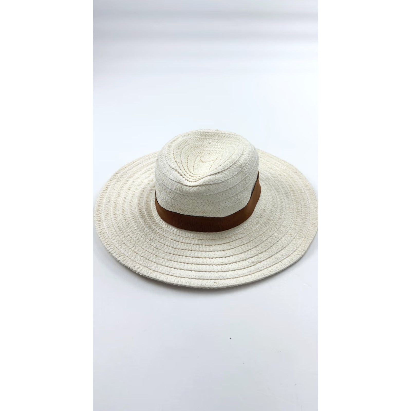 Madewell Madewell Hat Wide Brim Womens Small Medium Ivory Straw Sun Brown Band Beach S/M Size ONE SIZE - 2 Thumbnail