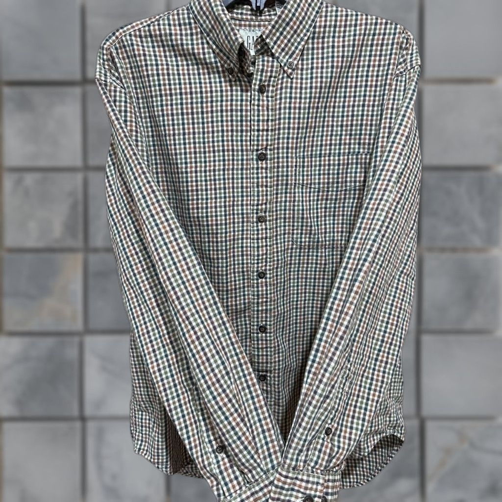 Gap VINTAGE Gap Shirt Men M Green Brown Orange Plaid Button-Down Pocket Cotton 90s Preppy Men Size US M / EU 48-50 / 2 - 1 Thumbnail
