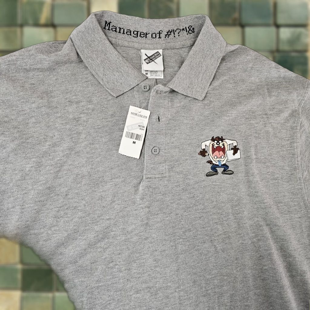 Vintage Warner Bros Studio Store Polo Shirt Mens Medium Gray Taz Manager Embroidered Shirt Size US M / EU 48-50 / 2 - 1 Thumbnail