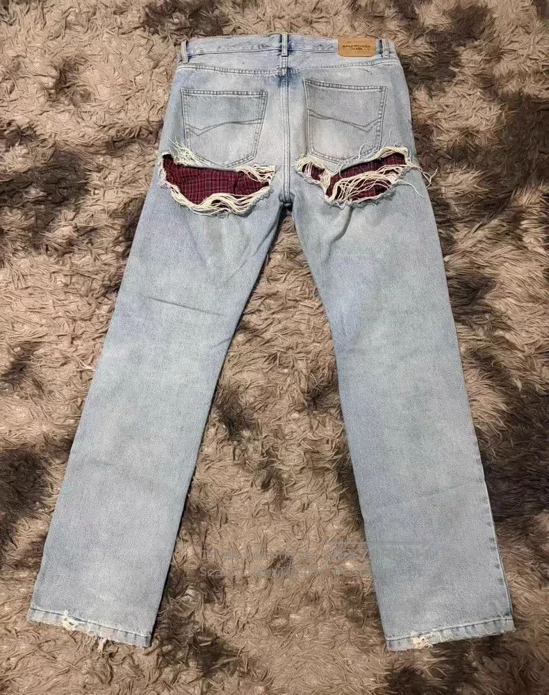 Balenciaga Balenciaga Distressed Fake Two-Piece Red Plaid Lined Rippe Size US 29 - 2 Thumbnail