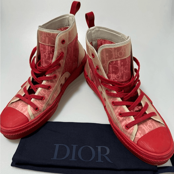 Dior B23 High Top Sneakers Red Logo Oblique Men's EU 45/US