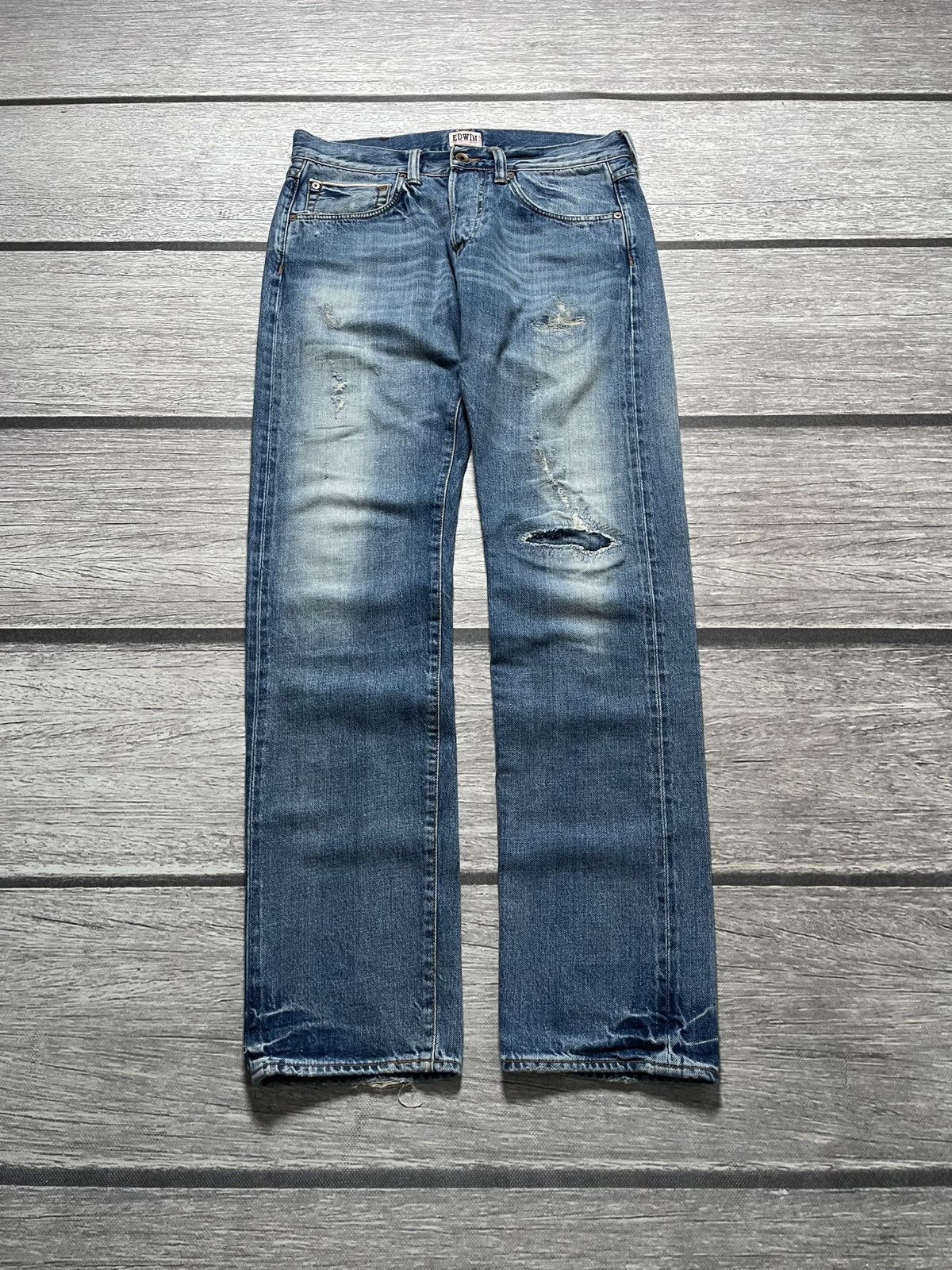 Edwin Edwin ED-55 Rainbow Selvedge Japanese Distress Denim Jeans Size US 32 / EU 48 - 2 Thumbnail