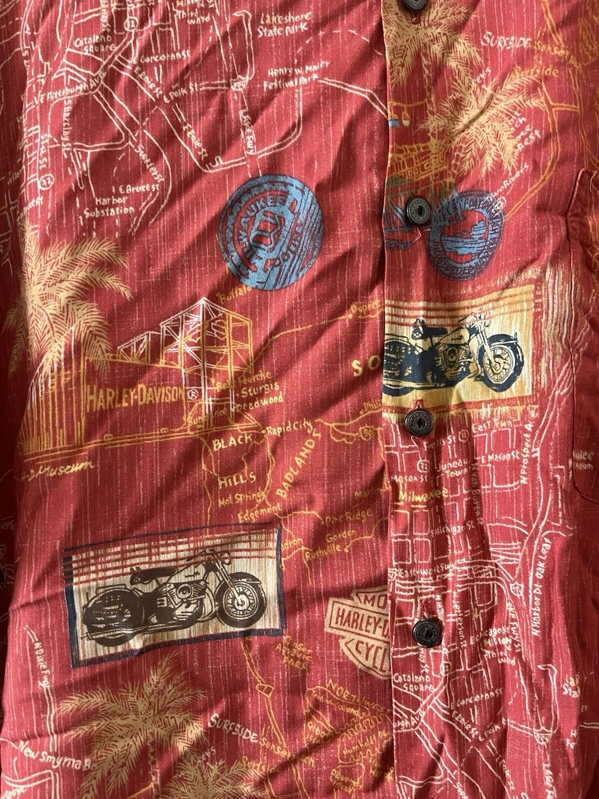 Harley Davidson VTG Harley Davidson Red Map Biker Button Up Shirt L Size US L / EU 52-54 / 3 - 2 Thumbnail