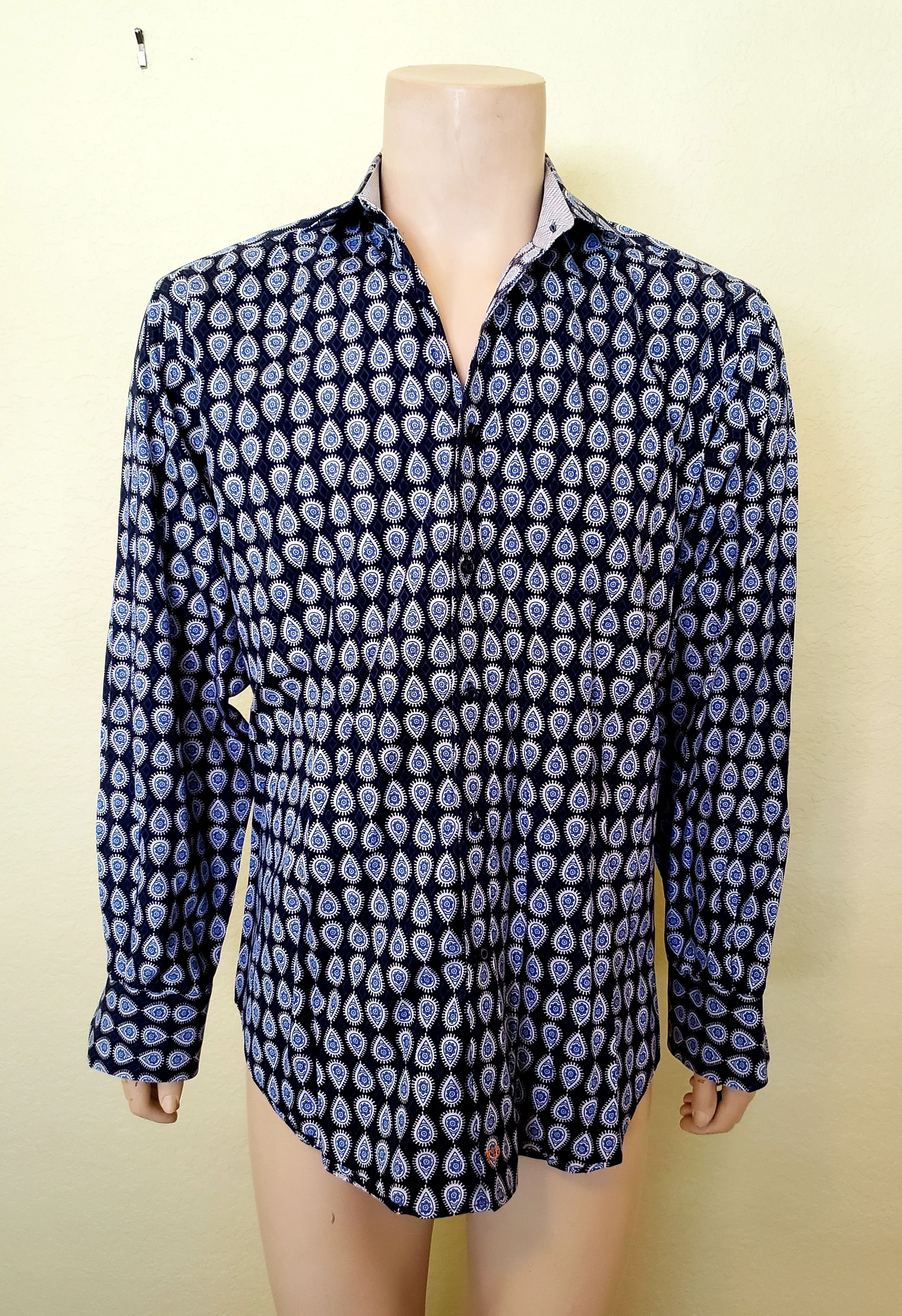 Thomas Dean men s shirt XL navy paisley button front Thomas Dean Size US XL / EU 56 / 4 - 1 Thumbnail