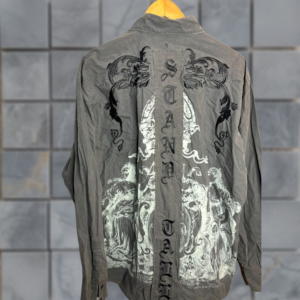 Roar Roar Shirt Signature Embroidered Long Sleeve Button Men's 2XL Gray 2317 Size US XXL / EU 58 / 5 - 1 Thumbnail