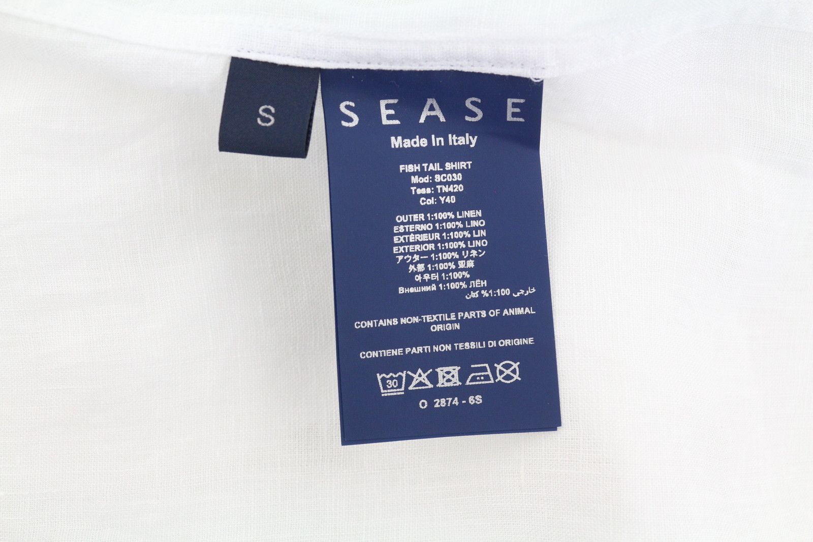 SEASE TN420 FISH TAIL S White Linen Button-Up 90614 Size US S / EU 44-46 / 1 - 7 Thumbnail