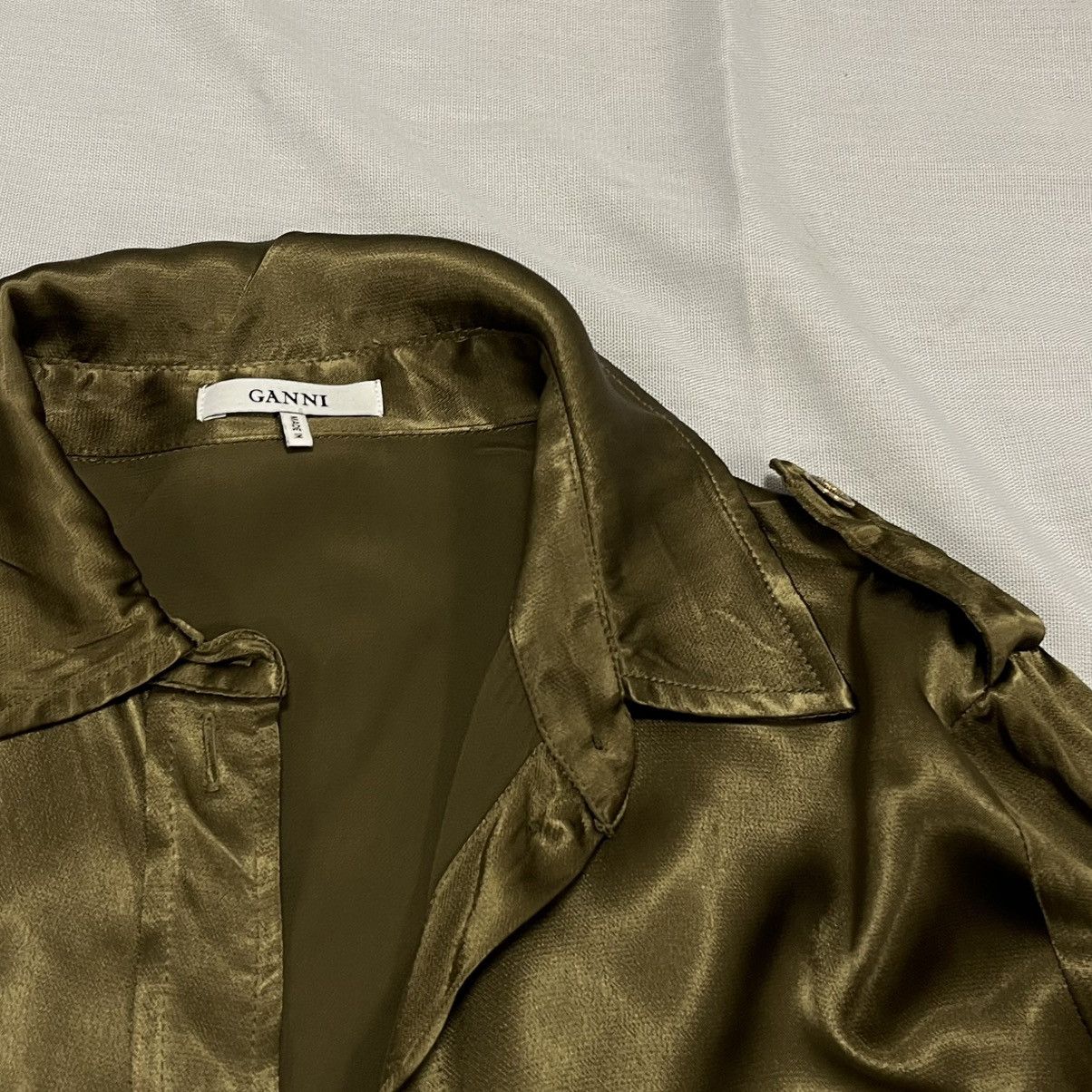 Ganni Khaki green Ganni satin button-up shirt Size M / US 6-8 / IT 42-44 - 2 Thumbnail