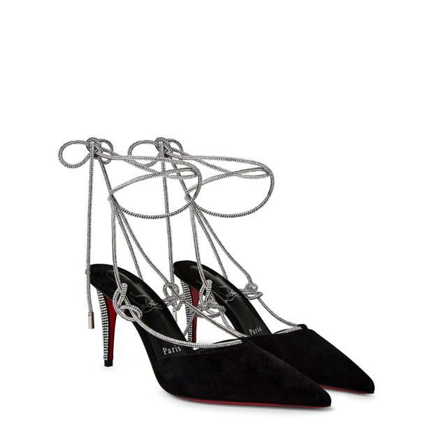 Christian Louboutin Astrid Lace Strassita 85mm Suede Pumps Size US 7 / IT 37 - 4 Thumbnail