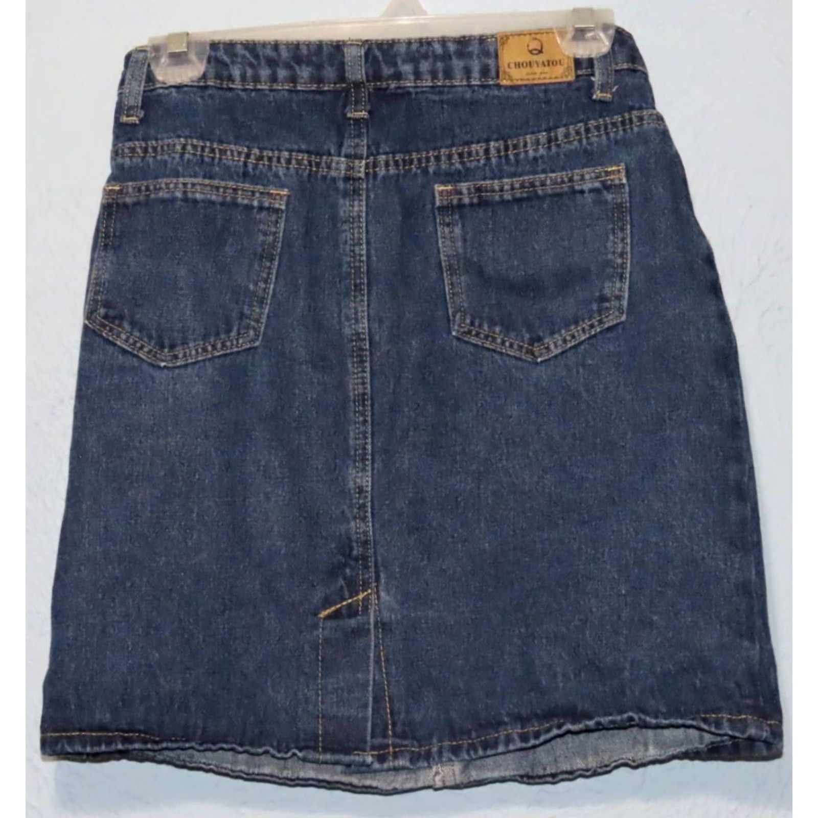 Denime Chouyatou Women's XS 5-Pocket Denim Blue Jean Skirt Midi Slit 3" Back Slit Zip Casual Spring Summer Fall Women XS Blue Denim Cotton mid-rise Size 26" / US 2 / IT 38 - 5 Thumbnail