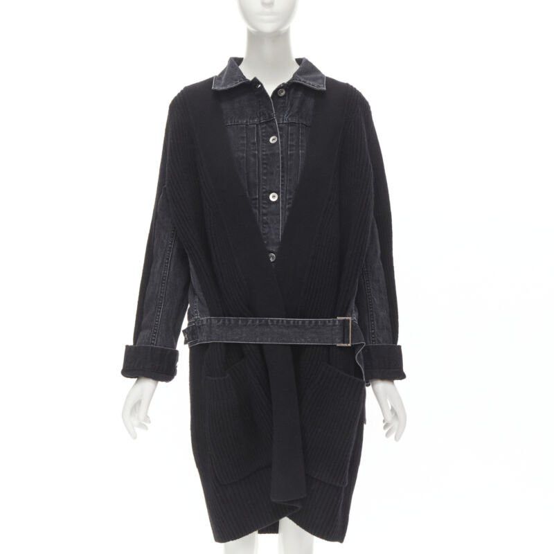 Sacai SACAI 2020 black reconstructed washed denim ribbed cardigan coat JP3 L Size L / US 10 / IT 46 - 1 Thumbnail