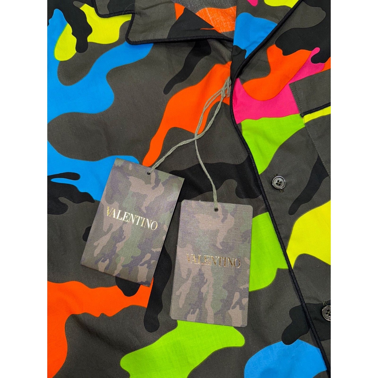 Valentino Valentino Camouflage Neon Cotton Short Sleeve Button Up Size US M / EU 48-50 / 2 - 6 Thumbnail