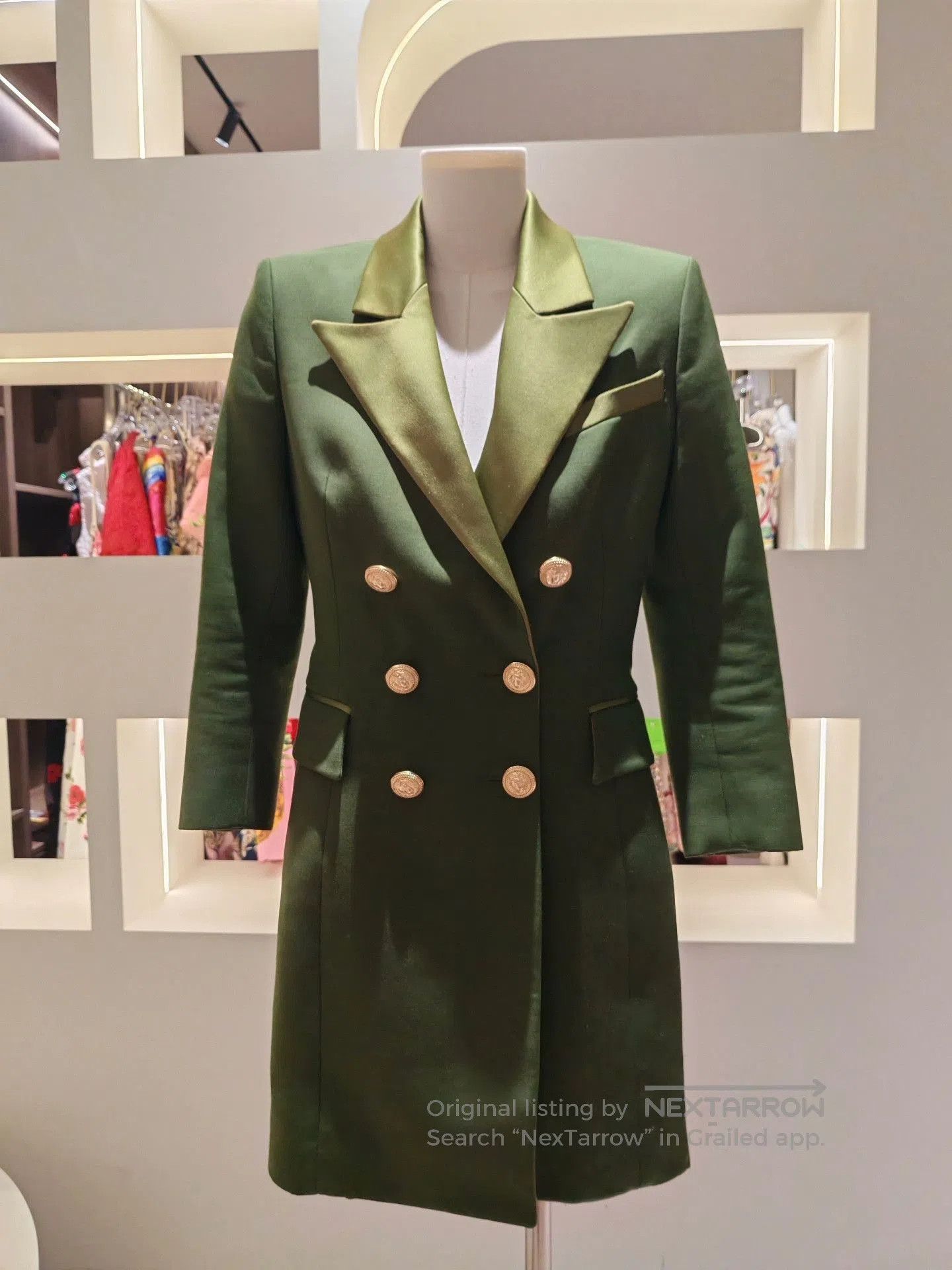 Balmain BALMAIN Olive Green Satin Blazer Dress. Size M / US 6-8 / IT 42-44 - 1 Thumbnail