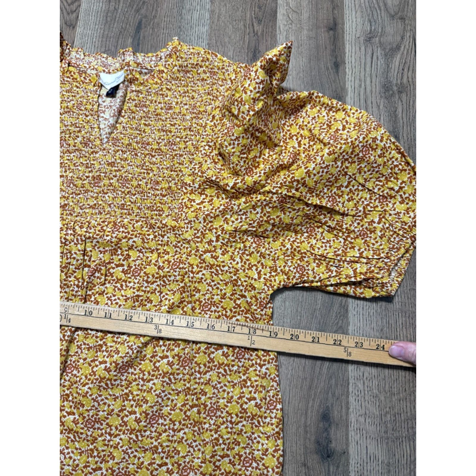 Vintage Universal Thread Blouse Women's Medium Yellow Floral 3/4 Sleeve V-neck Muslin Cotton Rayon Modern Worded? Size M / US 6-8 / IT 42-44 - 6 Thumbnail