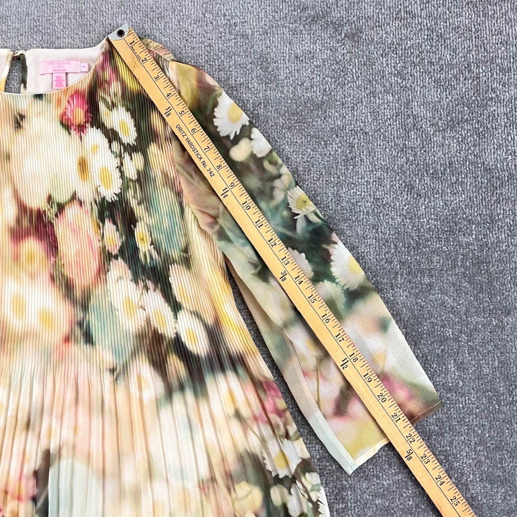 Ted Baker TED BAKER Blouse Shirt Womens 3 US 6-8 Accordion Pleated Daisy Floral Sheer Multicolor 3/4 Sleeve Size XS / US 0-2 / IT 36-38 - 4 Thumbnail