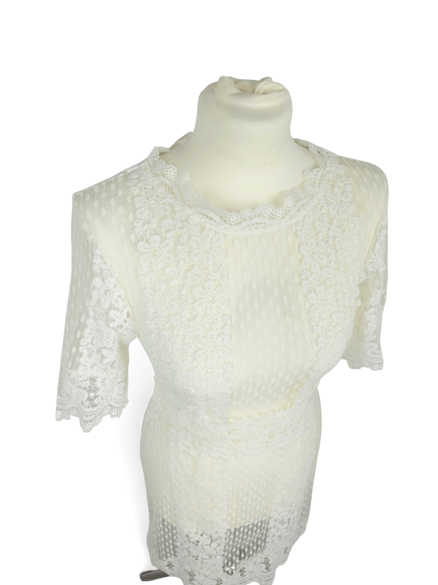 Maje 💎 Maje Transparent White Lace Midi-Length Dress Size M / US 6-8 / IT 42-44 - 4 Thumbnail