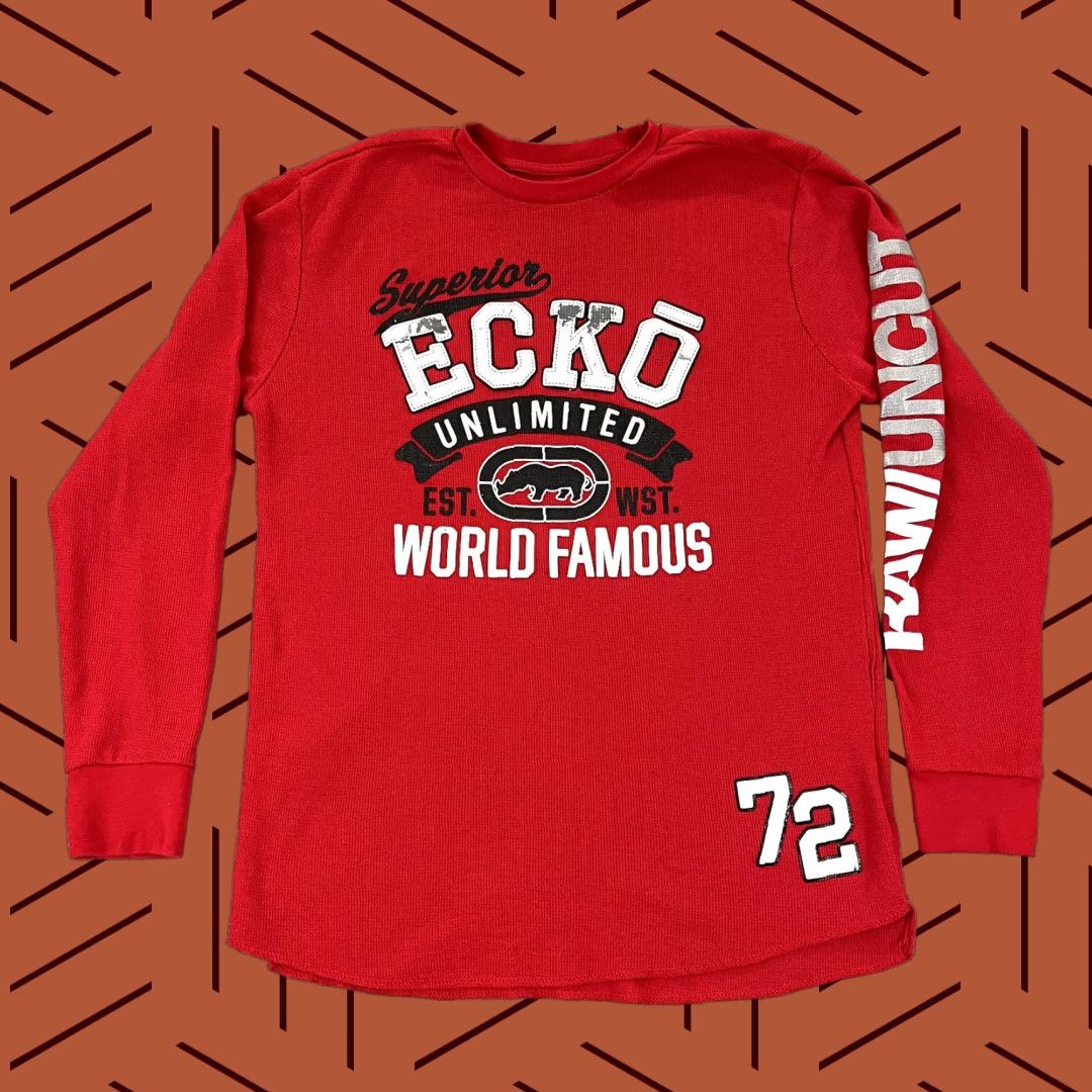 Ecko Unltd. VINTAGE ECKO UNLTD Shirt Mens L/XL Red Waffle Thermal Knit Skate Y2K Grunge Spellout Size US XL / EU 56 / 4 - 1 Thumbnail