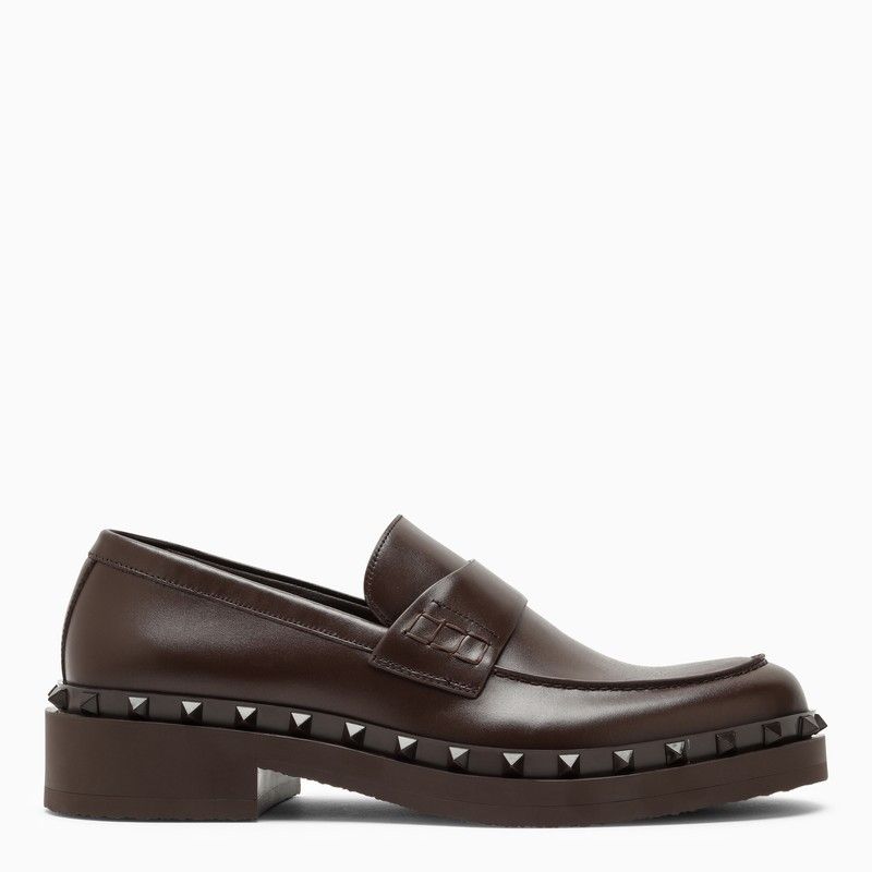 image of Valentino Garavani M-Way Brown Leather Rockstud Loafer, Men's (Size 9)