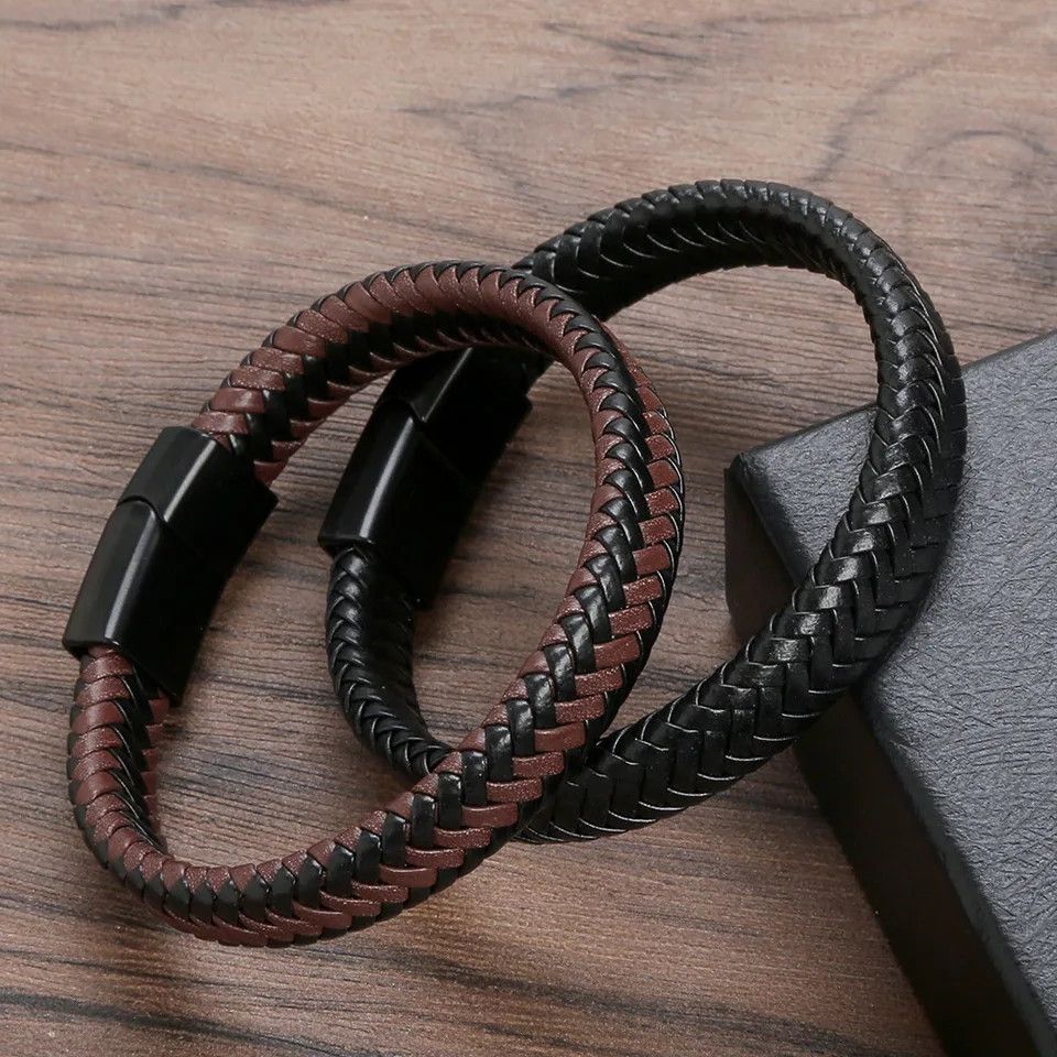 Other 3 Pcs Leather Braided Bracelet Hand Woven Magnetic Size ONE SIZE - 2 Thumbnail