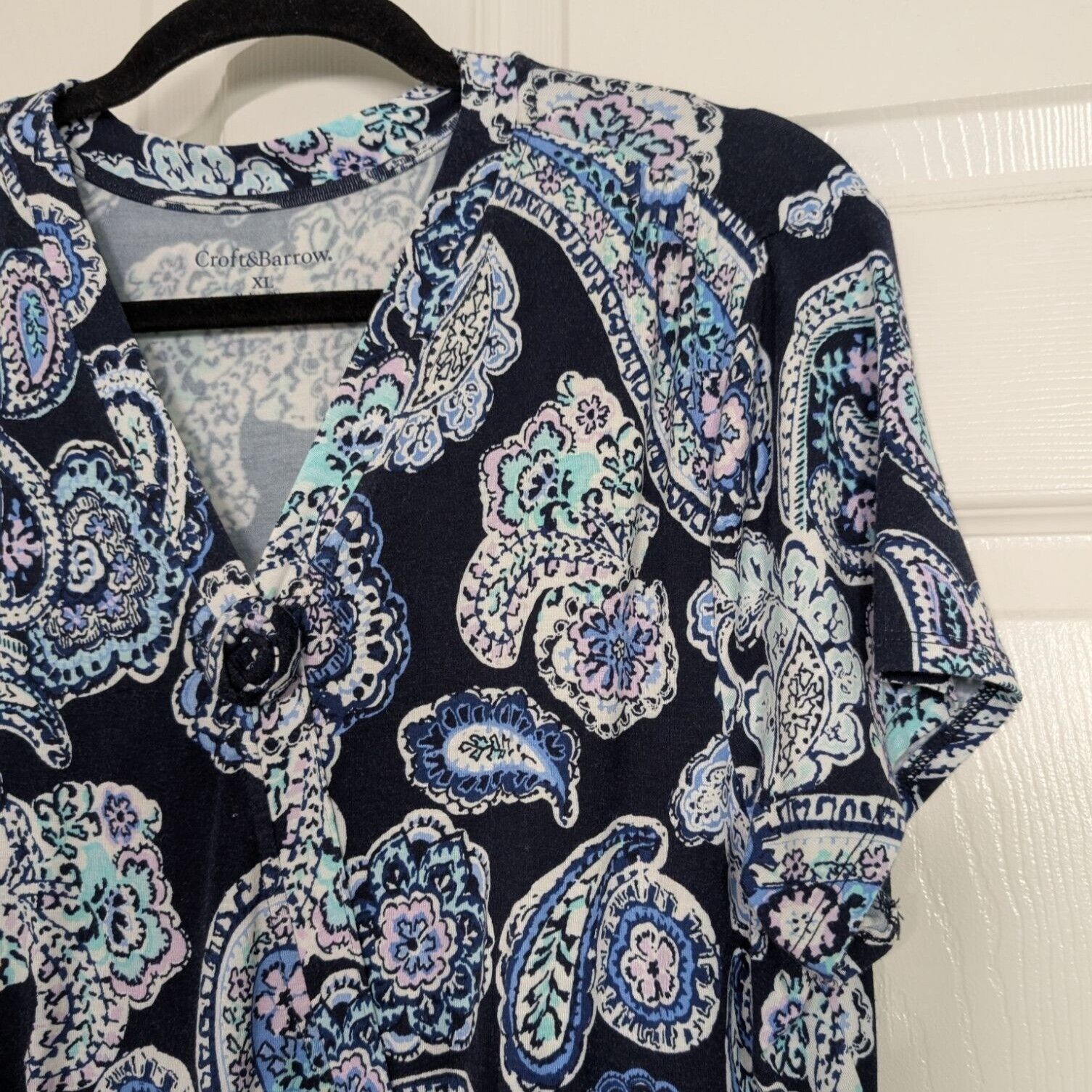 Croft & Barrow Croft & Barrow Paisley Dress Womens Size XL Blue V Neck Line Size XL / US 12-14 / IT 48-50 - 3 Thumbnail