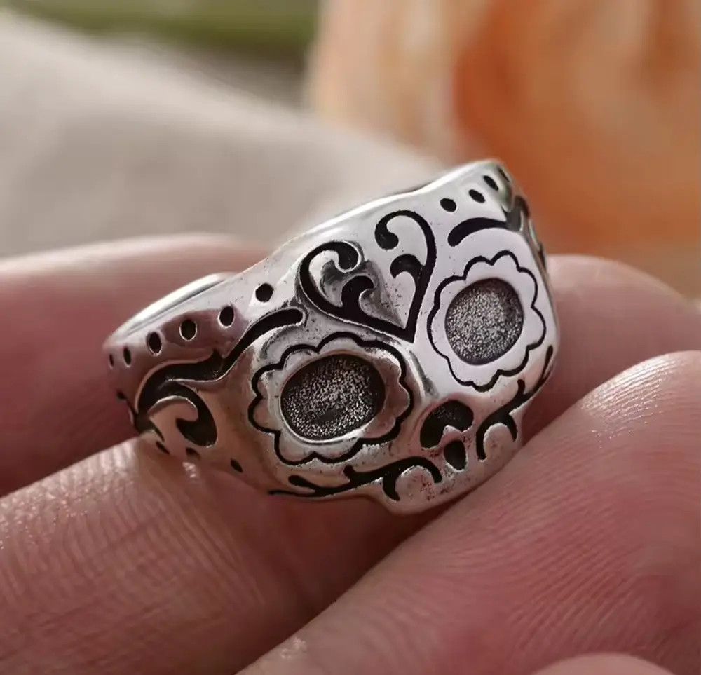 Jewelry Exaggerated Skull Mask Design Vintage Thai Silver Ring Size ONE SIZE - 6 Thumbnail