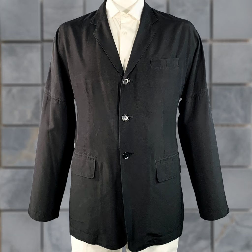 Yohji Yamamoto YOHJI YAMAMOTO Sport Coat Size XL Black Silk Single Breasted Drop Shoulder Size US XL / EU 56 / 4 - 1 Thumbnail