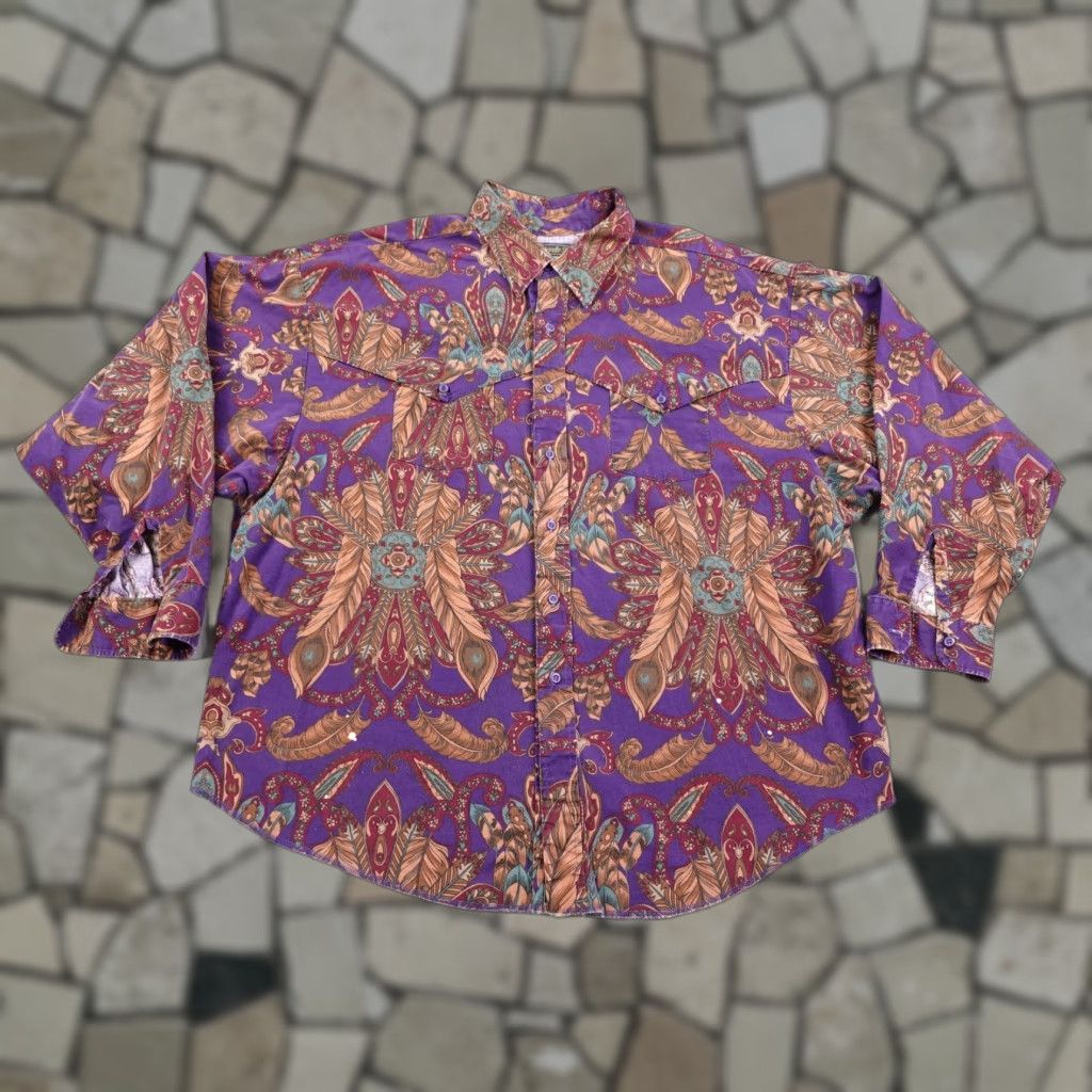 Vintage VINTAGE Panhandle Slim Shirt Mens 2XL Purple Paisley Button-Up Western Rodeo 90s Size US XXL / EU 58 / 5 - 1 Thumbnail