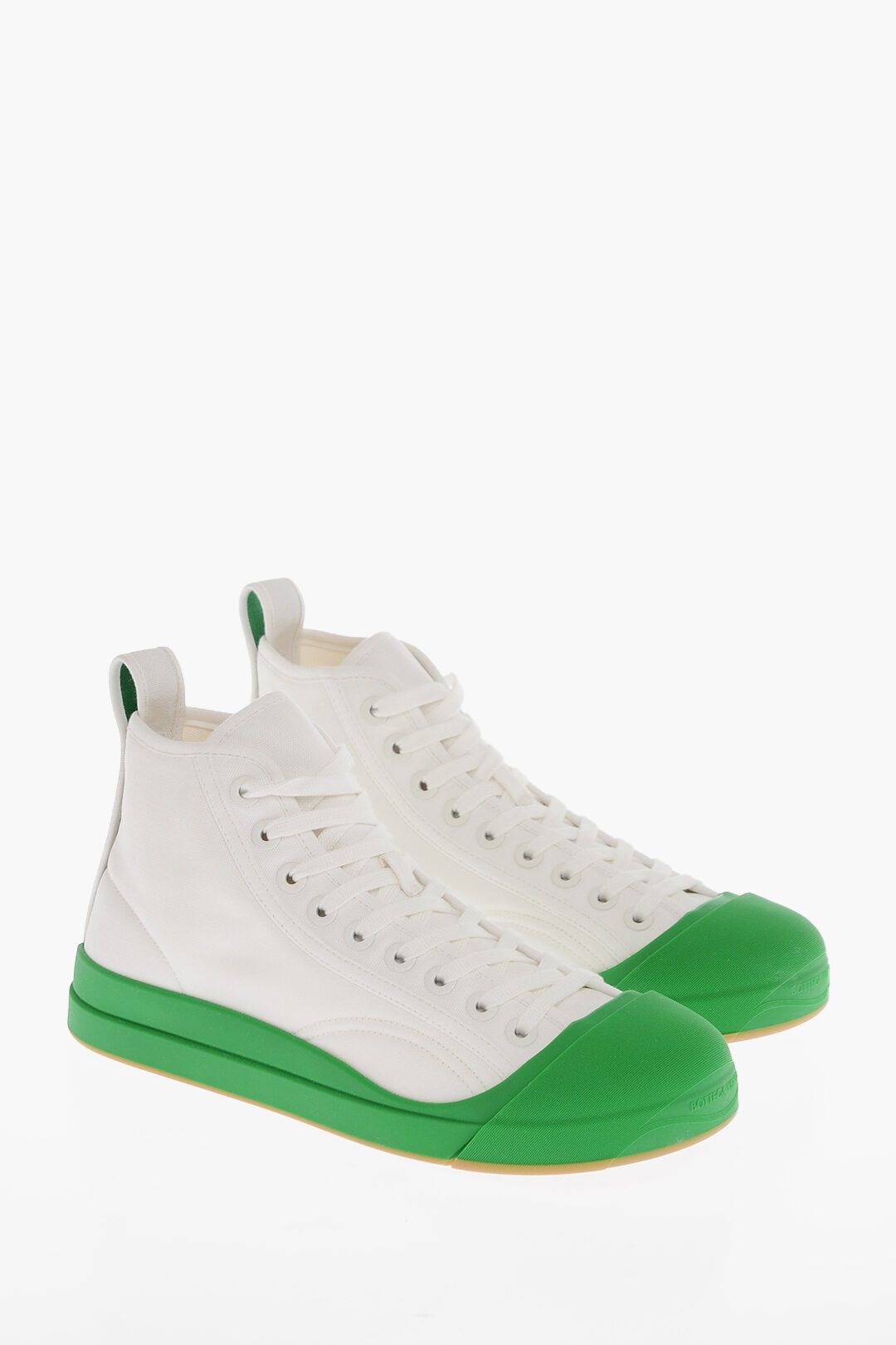 Bottega Veneta og1mm0825 Canvas Vulcan Hi-Top Sneakers in White/Green Size US 5 / IT 35 - 2 Thumbnail