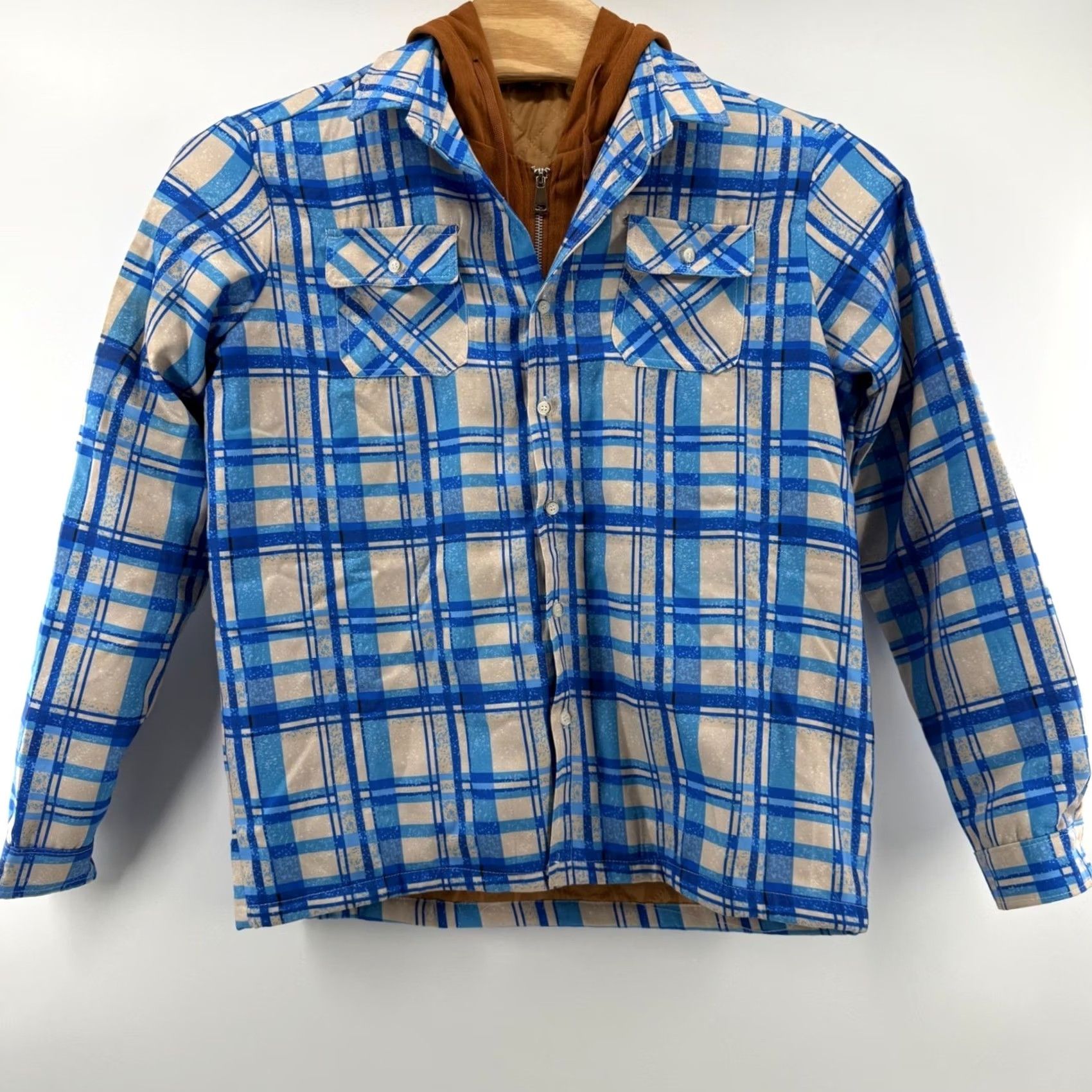 Vintage VINTAGE Blue Plaid Hooded Jacket M Mens Shacket Quilted Zip Front Button Closure Outerwear Fall Outdoor Hiking Size US M / EU 48-50 / 2 - 2 Thumbnail