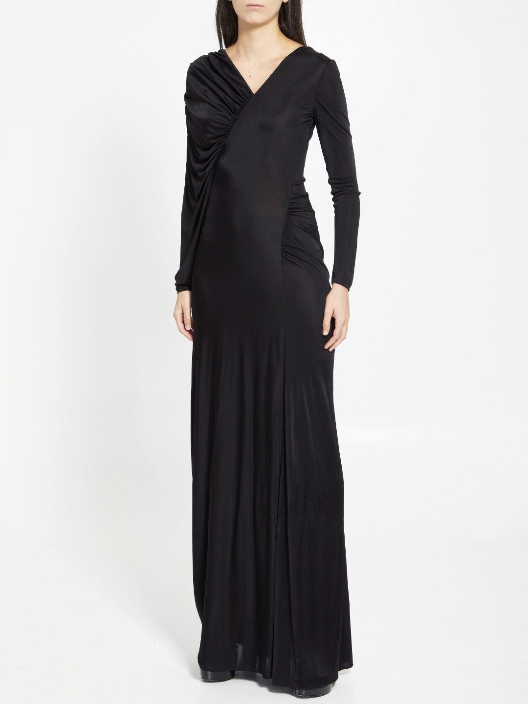 Saint Laurent Paris o1s1wg111124 Long Dress in Shiny Jersey in Black Size S / US 4 / IT 40 - 2 Thumbnail