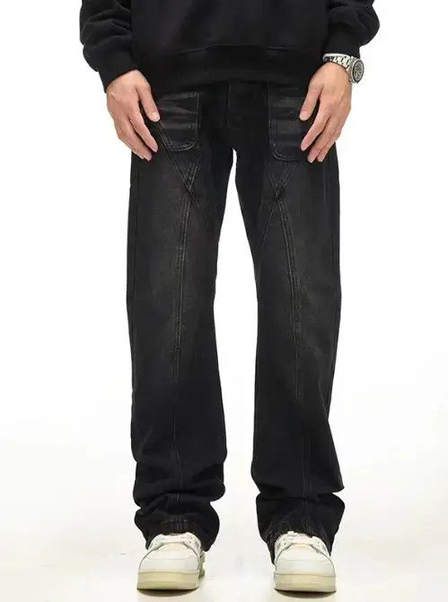 Jean Retro street patchwork pockets straight loose jeans y2k Size US 32 / EU 48 - 1 Thumbnail