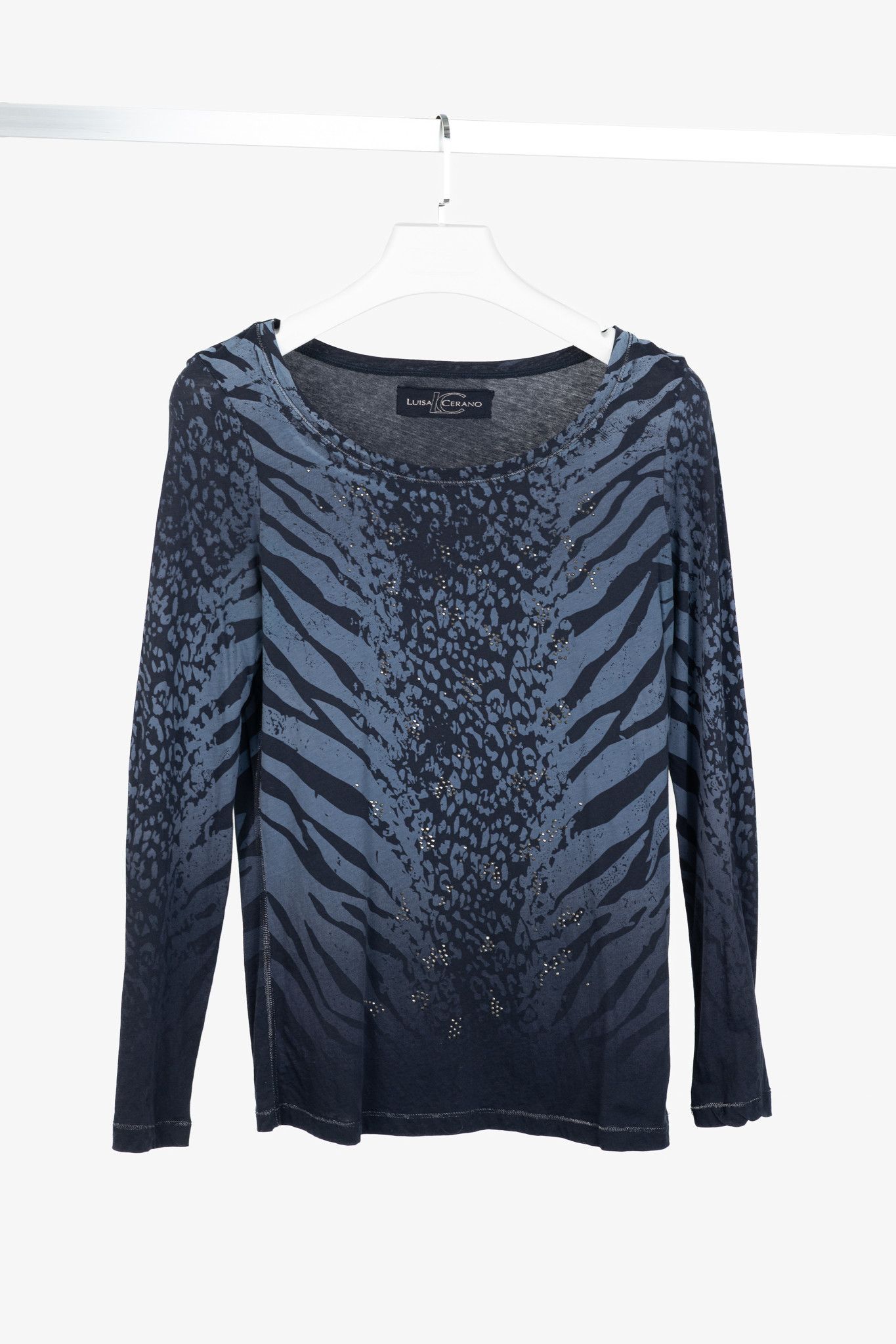 Luisa Cerano Luisa Cerano Zebra-Print Rhinestone Cotton-Jersey T-Shirt Size L / US 10 / IT 46 - 1 Thumbnail