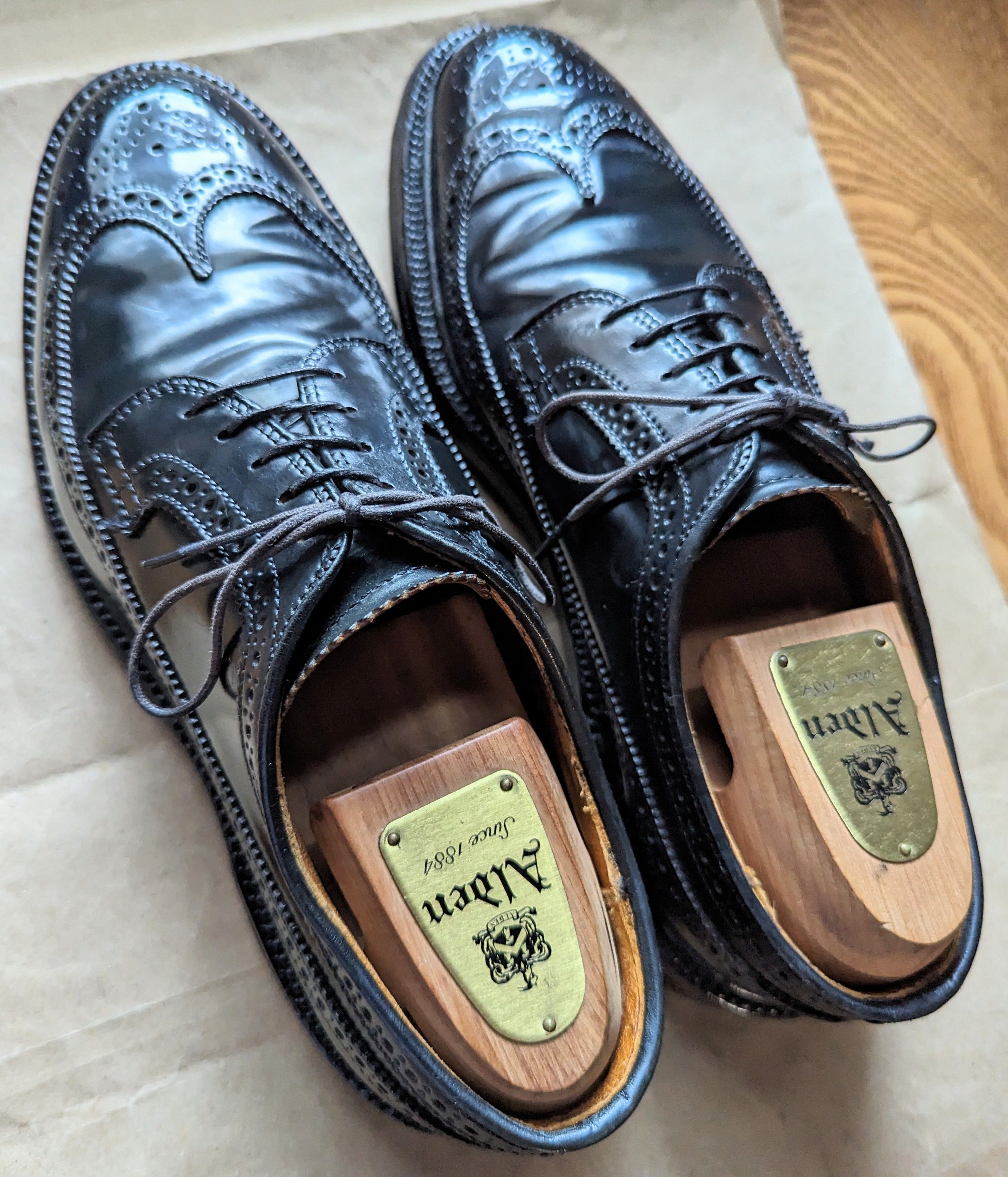 し*ー様 Alden461 ブラック 9.5 Alden Men's 9751 - Long Wing Blucher - Black Shell Cordovan