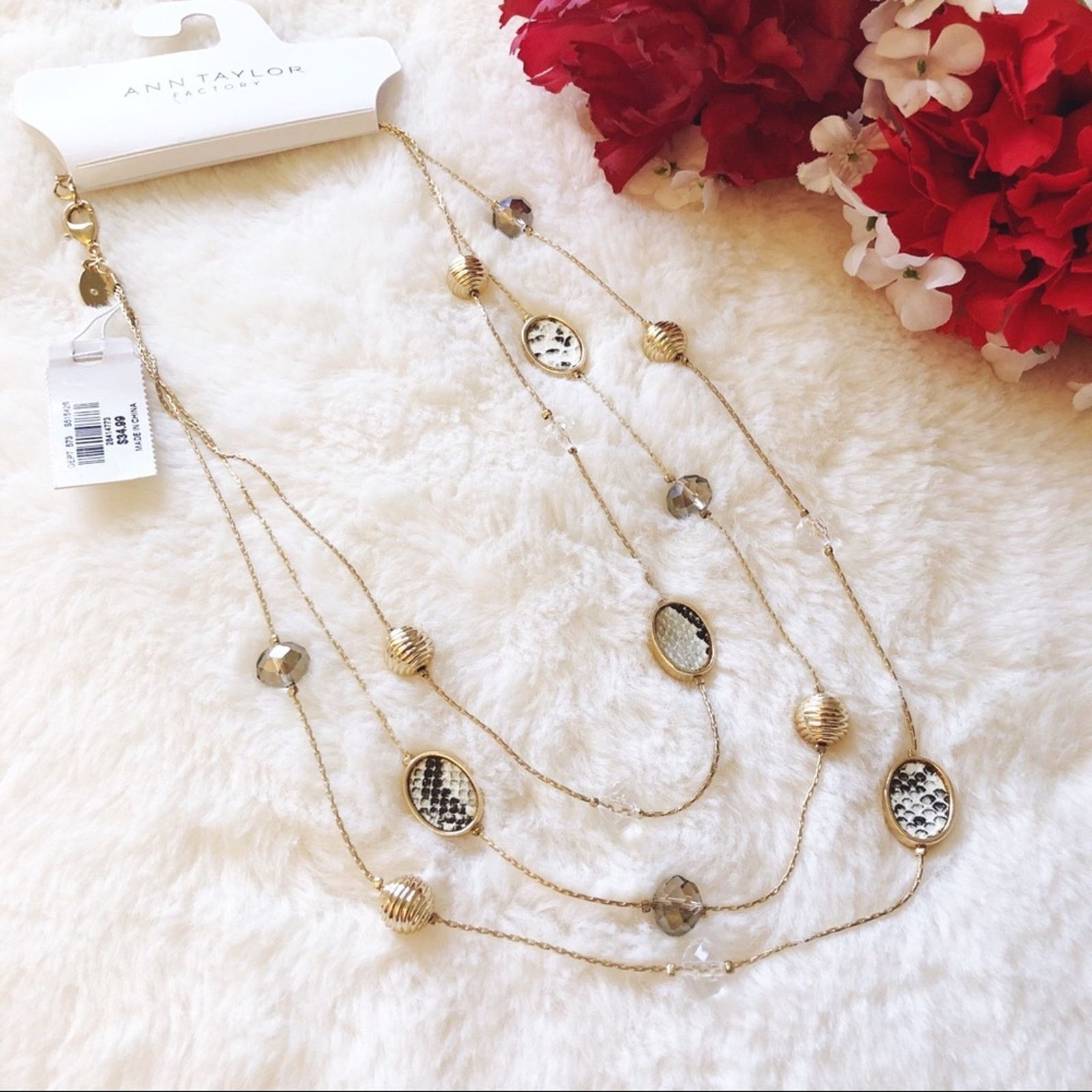 Ann Taylor Ann Taylor Gold Snake Print Illusion Necklace Size ONE SIZE - 1 Thumbnail