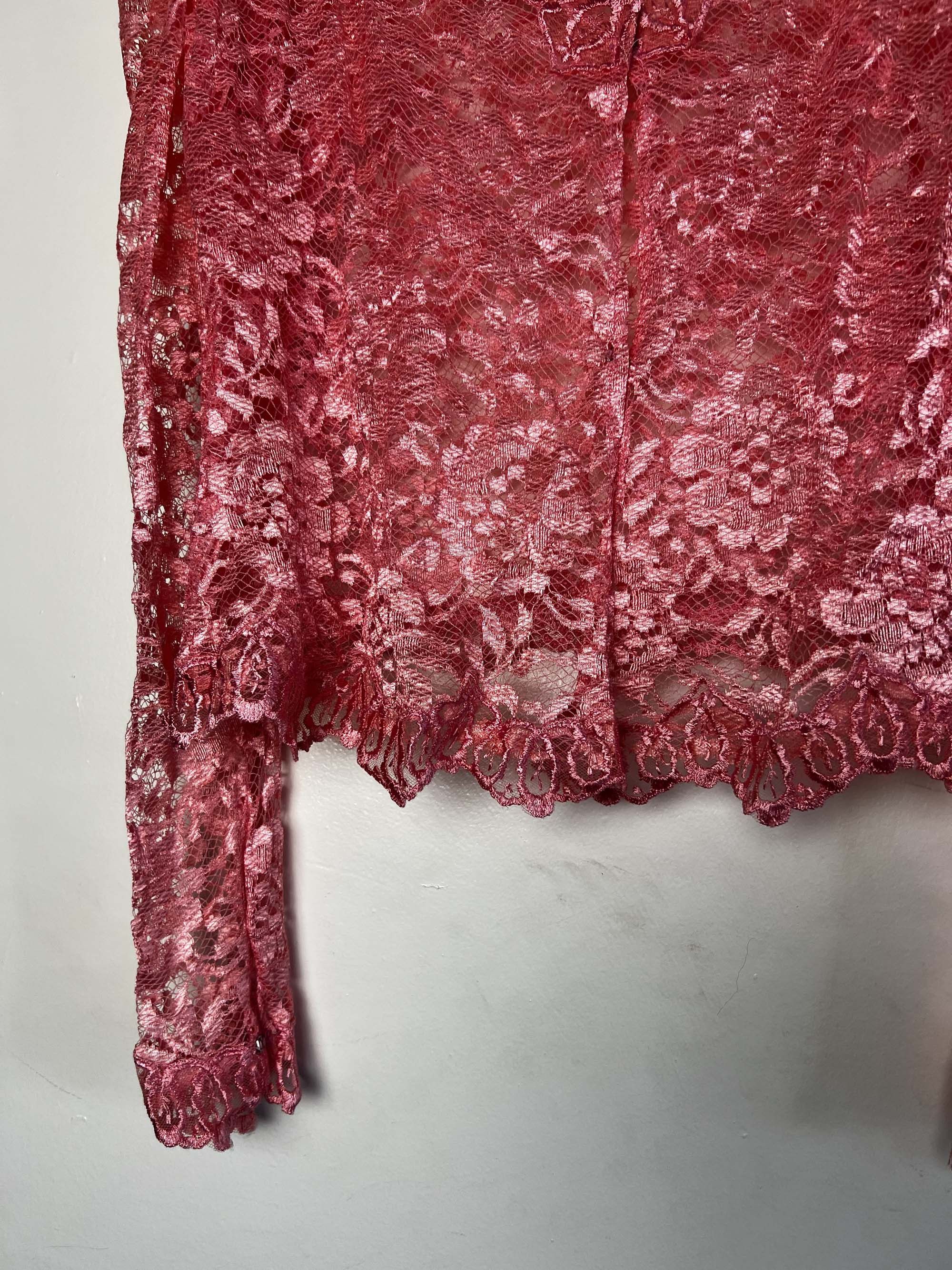 Vintage Vintage 1960's Edwardian Pink Lace Puffy Sleeve Blouse Size L / US 10 / IT 46 - 12 Thumbnail