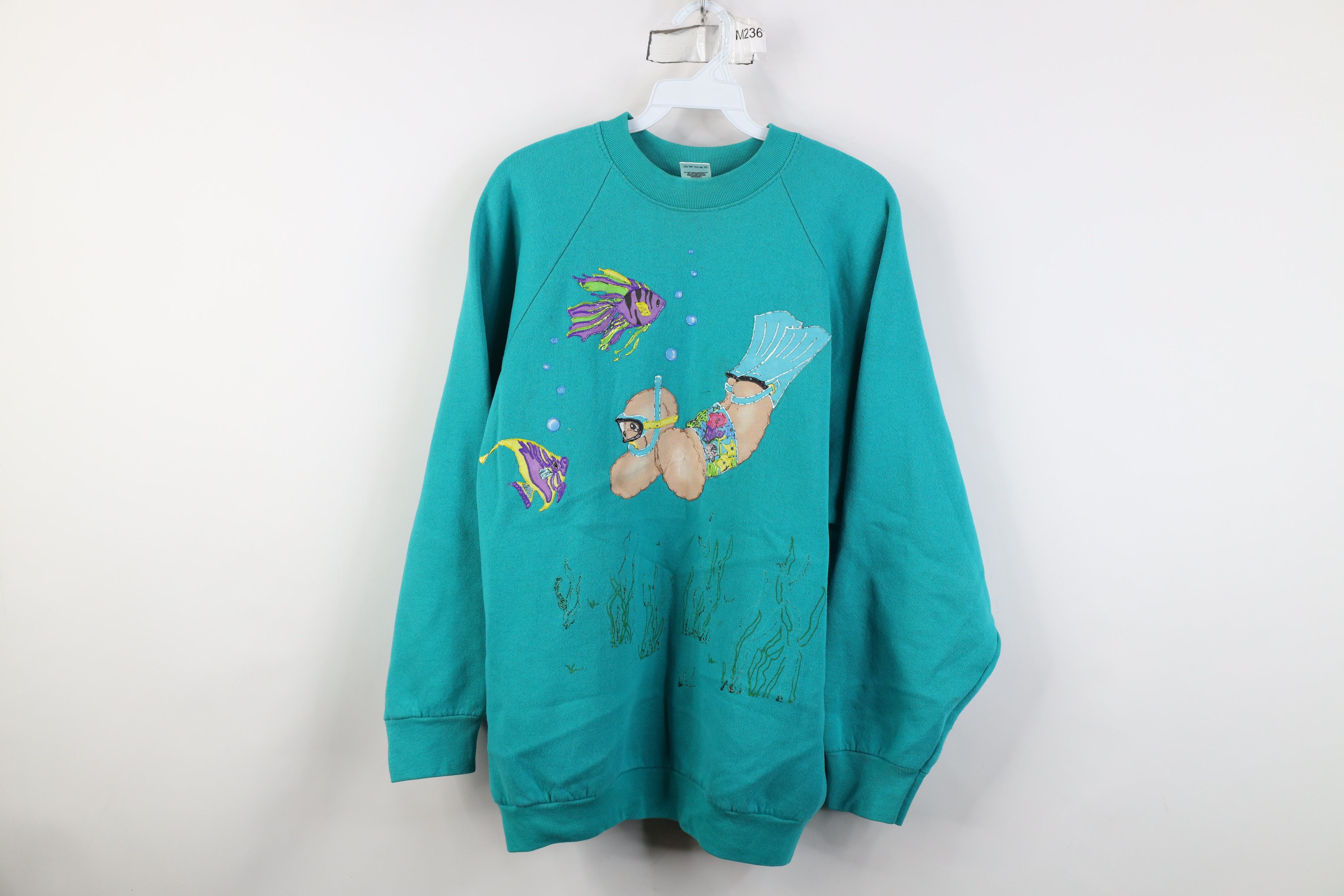Vintage Vintage 90s Streetwear Diving Bear Sea Fish Sweatshirt Size XL / US 12-14 / IT 48-50 - 1 Thumbnail