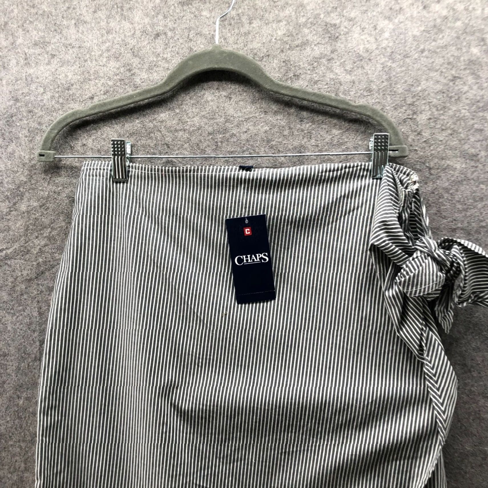 Chaps NWT Chaps Wrap Midi Skirt Womens 12 Gray Striped Poplin Stretch Side Zip Casual Beach Summer Coastal Vacation - Mens Size 34" / US 12 / IT 48 - 3 Thumbnail
