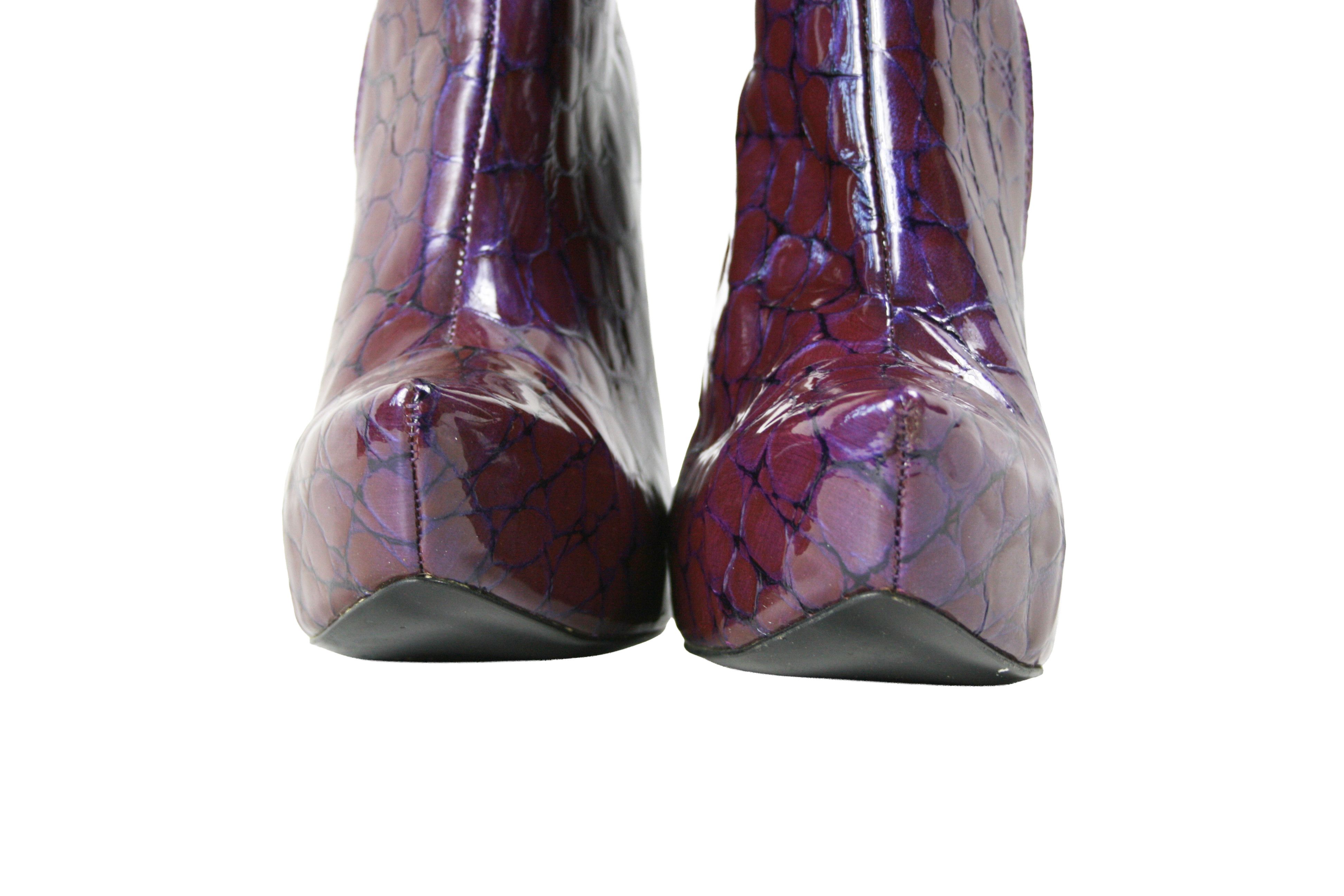 Other Gianmarco Lorenzi Y2K Sexy "Croco Print" Patent Knee Boots Size US 7 / IT 37 - 4 Thumbnail