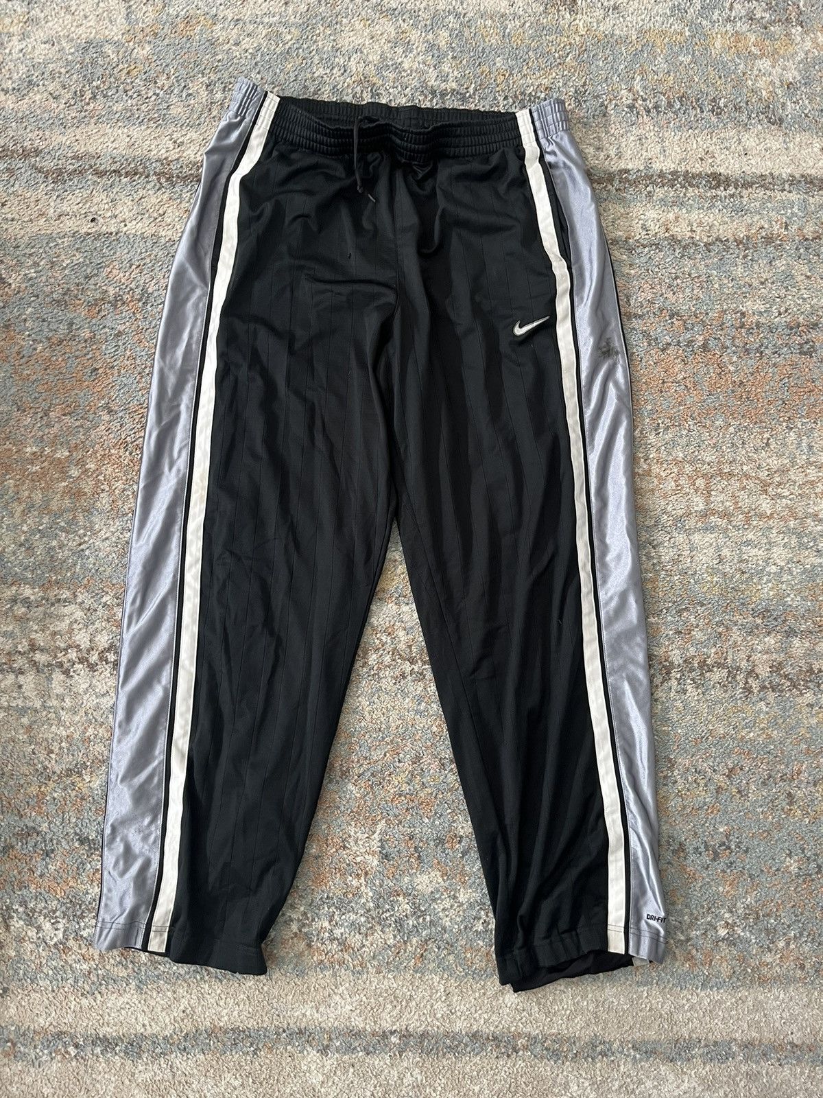 Nike Streetwear Vintage VTG Nike Sweatpants 2XL Stripe Black Silver White Y2K Grailed