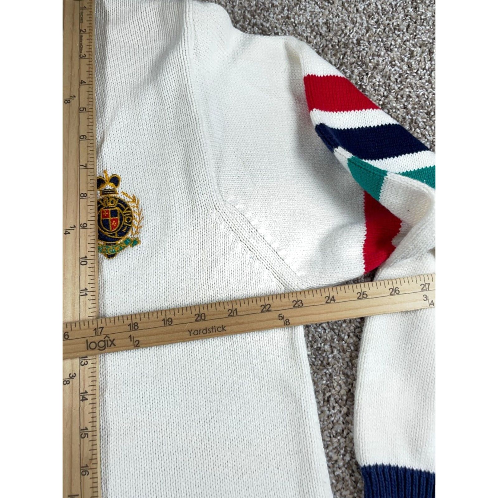 Vintage VINTAGE Women's XL 90s Collegiate Style Cardigan Sweater Alfred Dunner White Knit-Stripe Long Sleeve Casual Preppy Size XL / US 12-14 / IT 48-50 - 6 Thumbnail