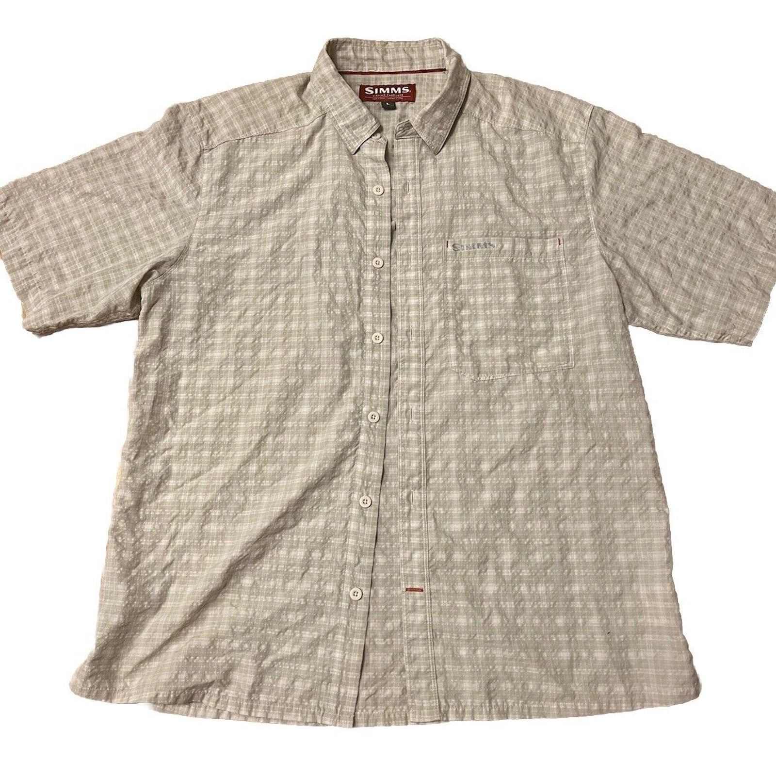 Simms Simms COR3 Men's Seersucker Beige Plaid Fishing Shirt Size L Size US L / EU 52-54 / 3 - 1 Thumbnail