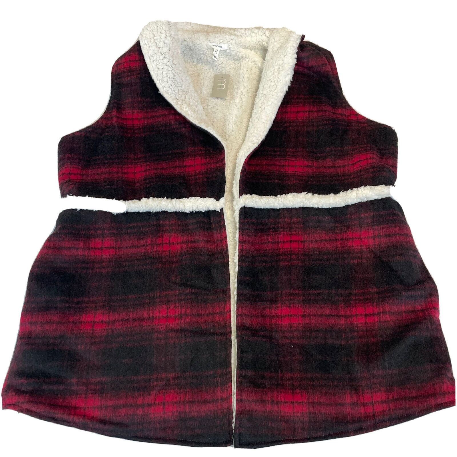 Other Maurice's Red & Black Plaid Sherpa Lined Vest Sz XXL Wool Bl Size XXL / US 16-18 / IT 52-54 - 1 Thumbnail