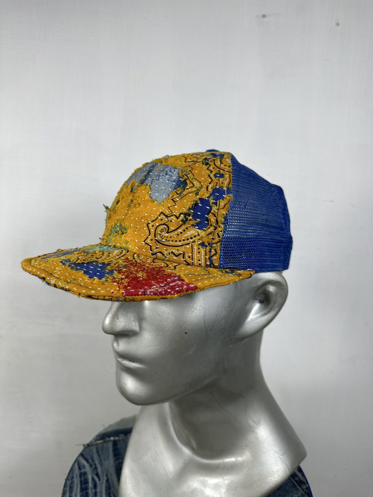 Art Comes First × Handmade Custom Made Distressed Paisley Patchwork Boro Trucker hats Size ONE SIZE - 3 Thumbnail
