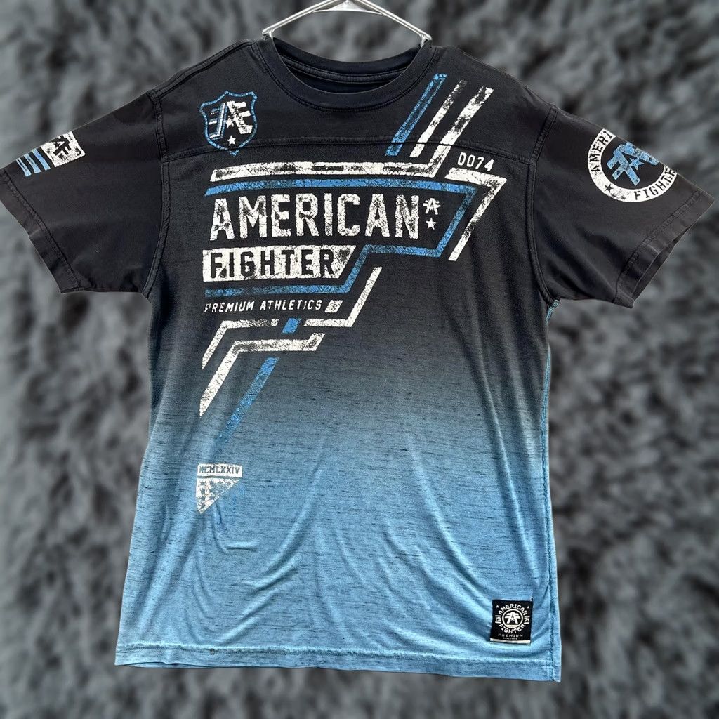 Vintage American Fighter Shirt Mens Medium Black Blue Athletic Graphic Tee Buckle MMA Size US M / EU 48-50 / 2 - 1 Thumbnail