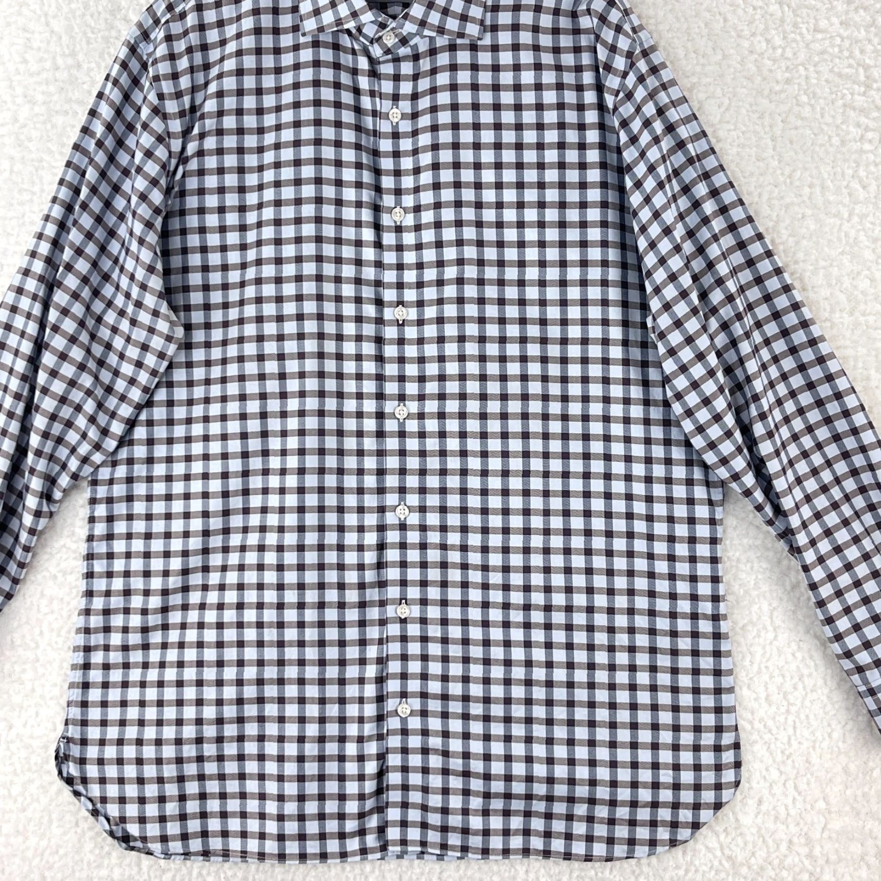 Nordstrom John W. Nordstrom Plaid Dress Shirt Mens Long Sleeve XL Brown Button-Down Shirt Size 46R - 4 Thumbnail